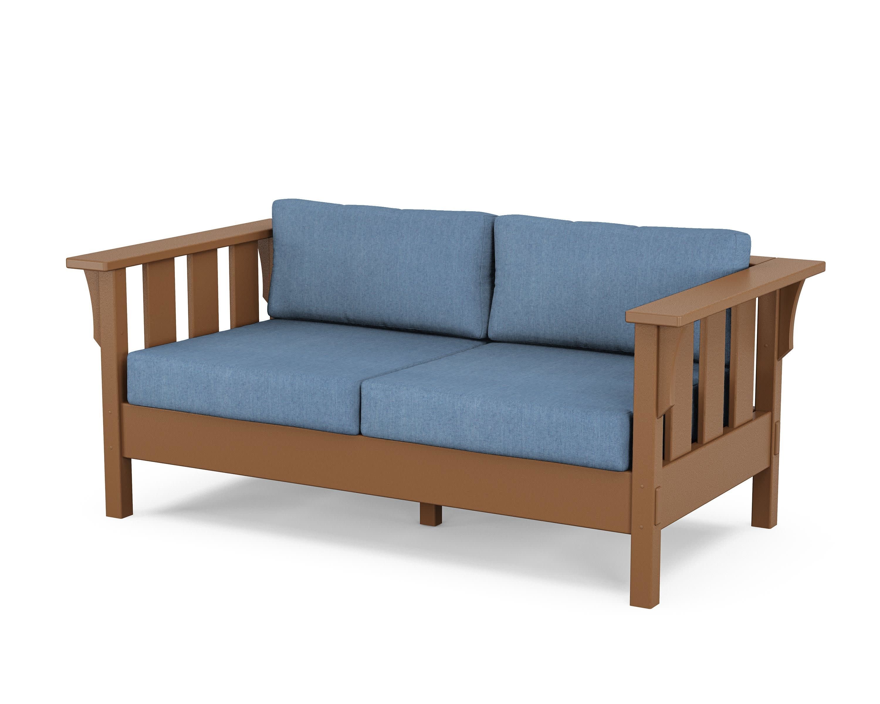Acadia Deep Seating Loveseat in Teak / Sky Blue