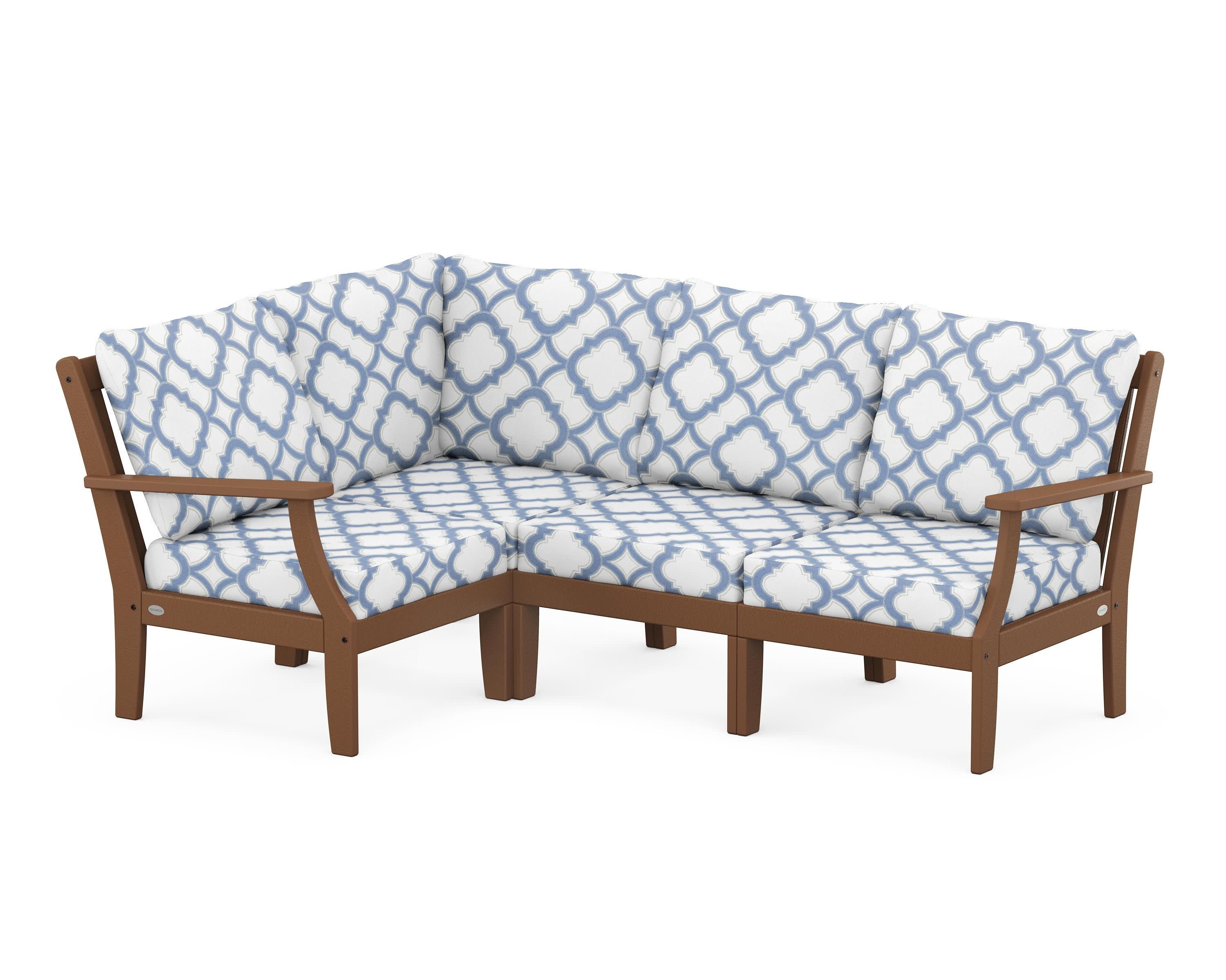 Braxton Modular 4-Piece Deep Seating Set in Teak / Trellis Sky Blue