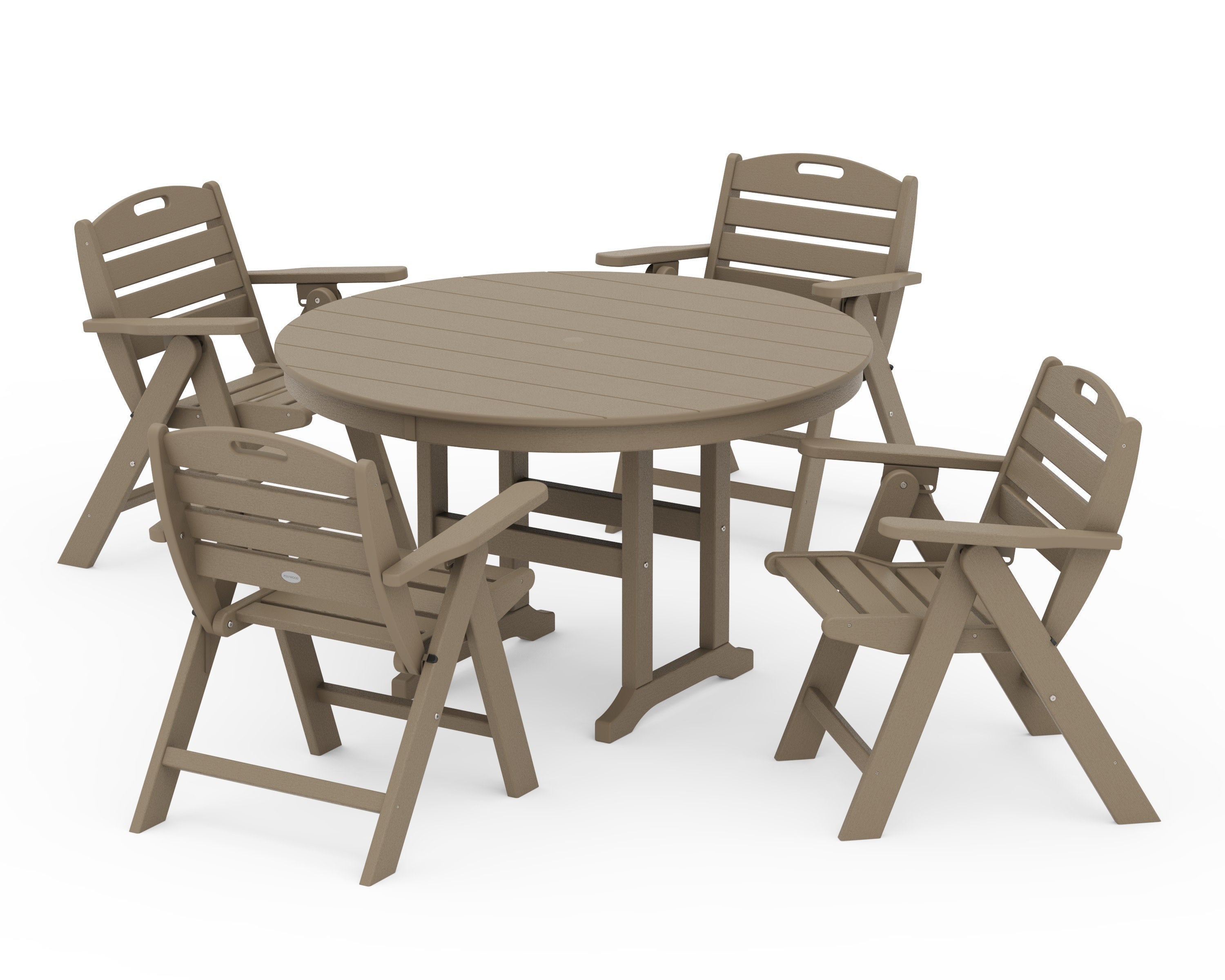 Nautical Folding Lowback Chair 5-Piece Round Farmhouse Dining Set in Vintage Sahara