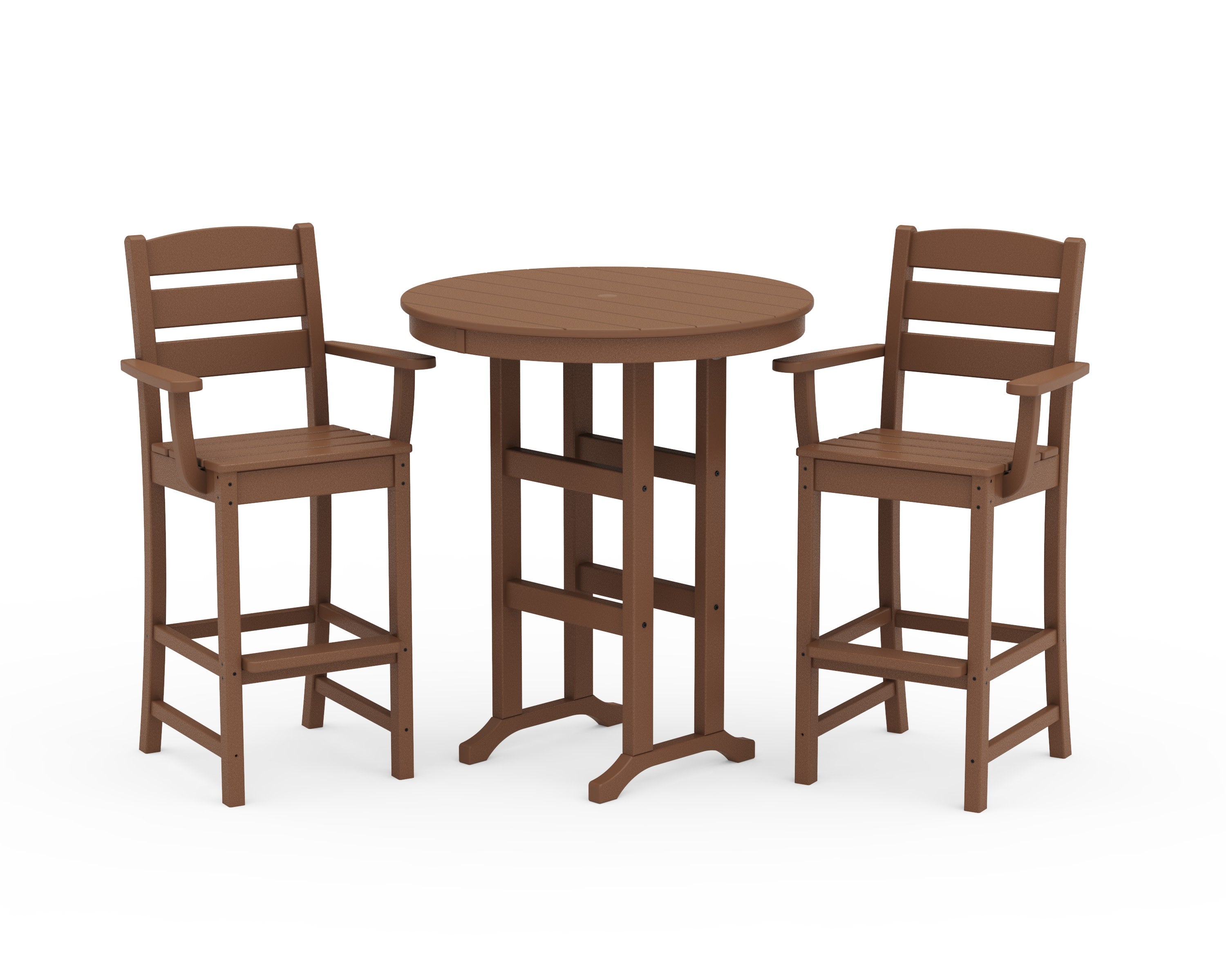 Lakeside 3-Piece Round Bar Arm Chair Set in Teak