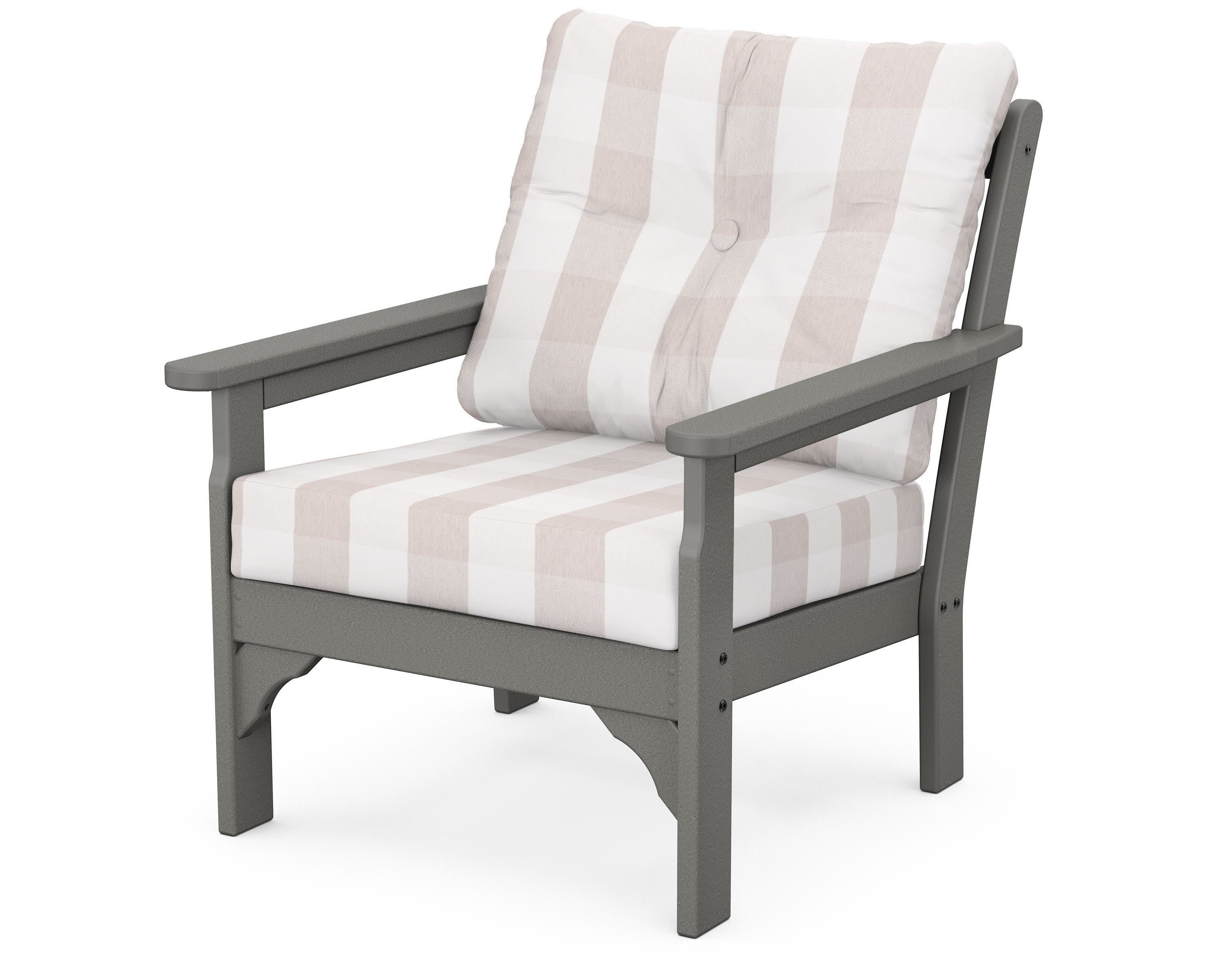 Vineyard Deep Seating Chair in Slate Grey / Buffalo Plaid Dune Burlap