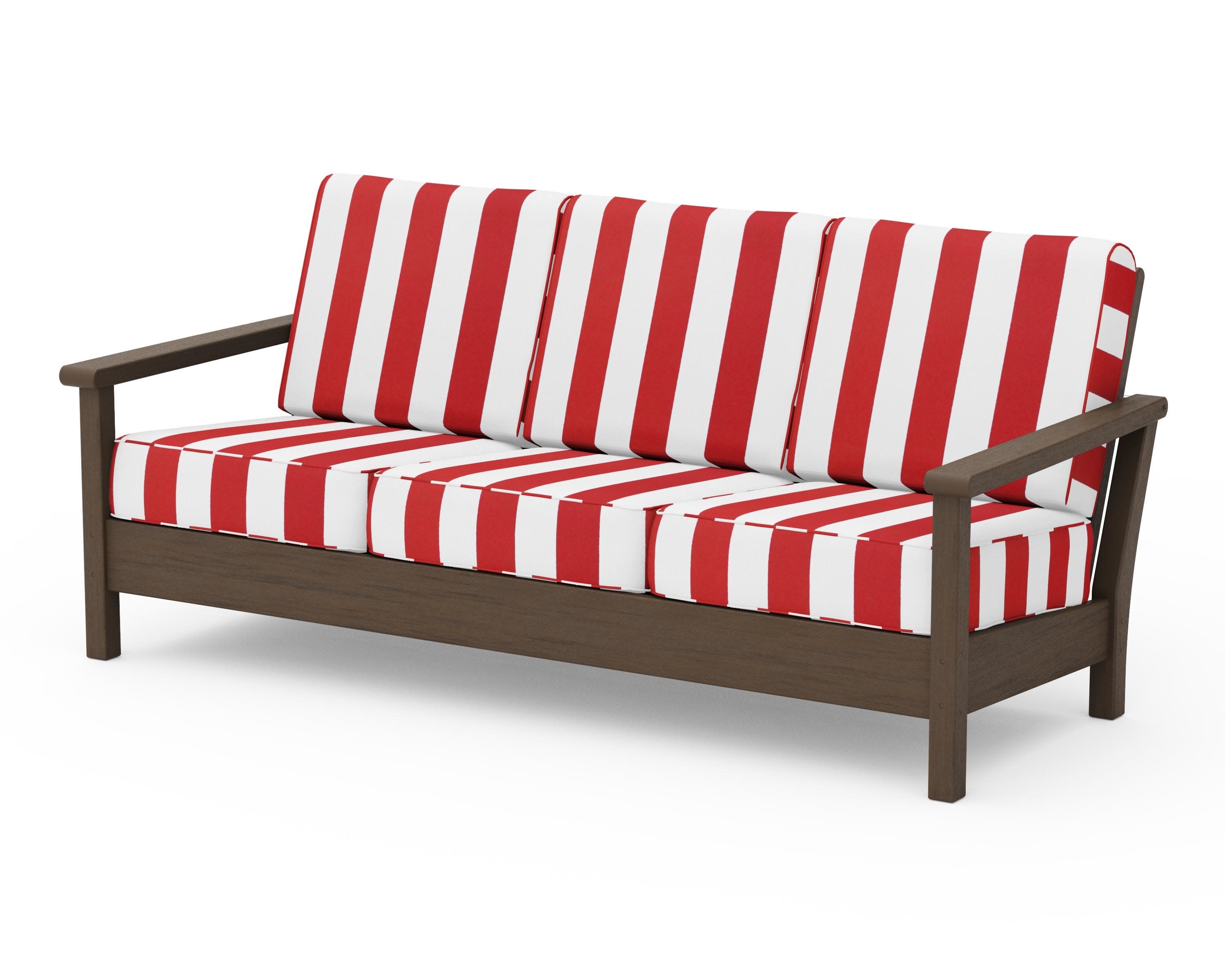 Harbour Deep Seating Sofa in Kona / Cabana Stripe Crimson