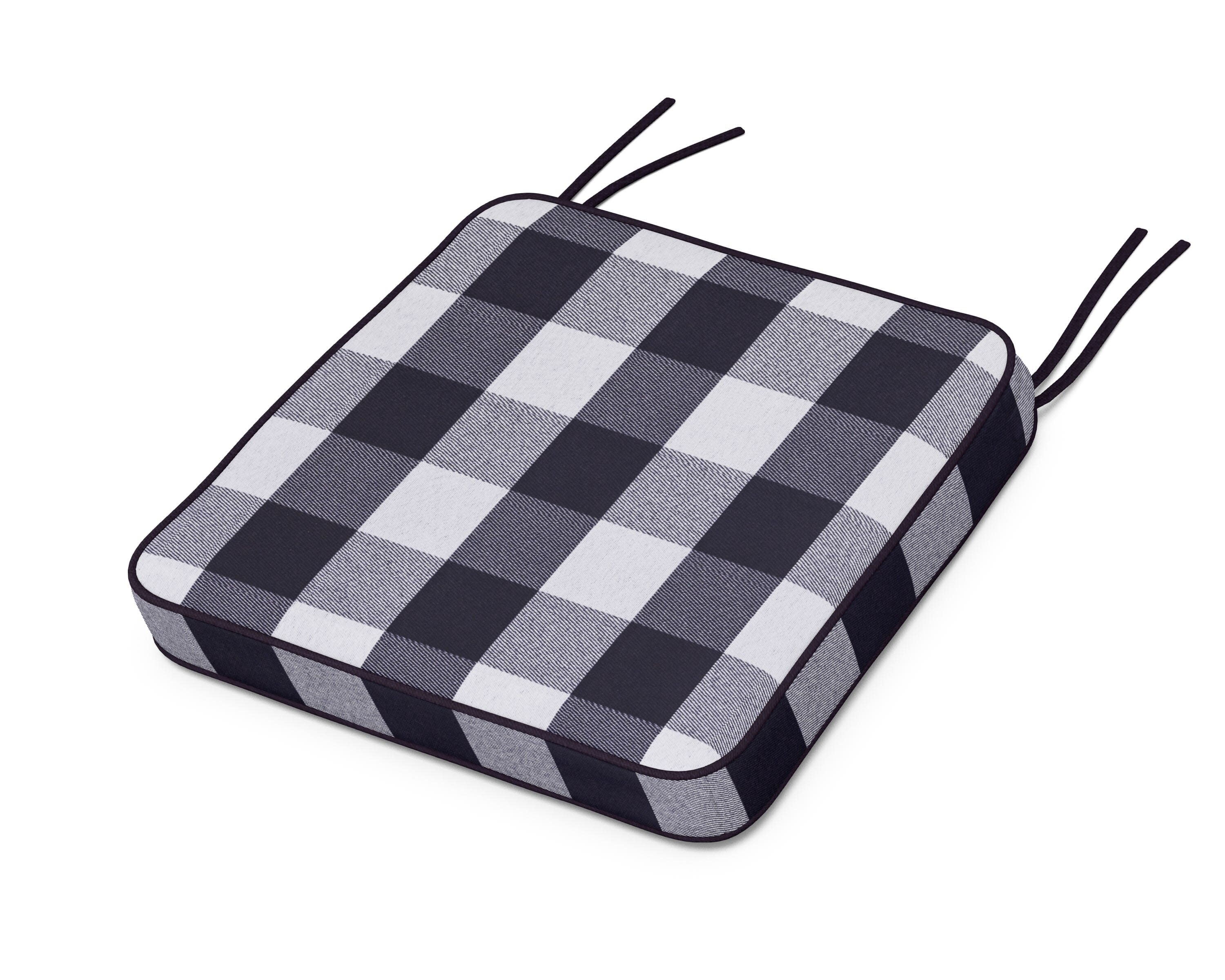 Chinoiserie Side Chair Seat Cushion in Buffalo Plaid Navy
