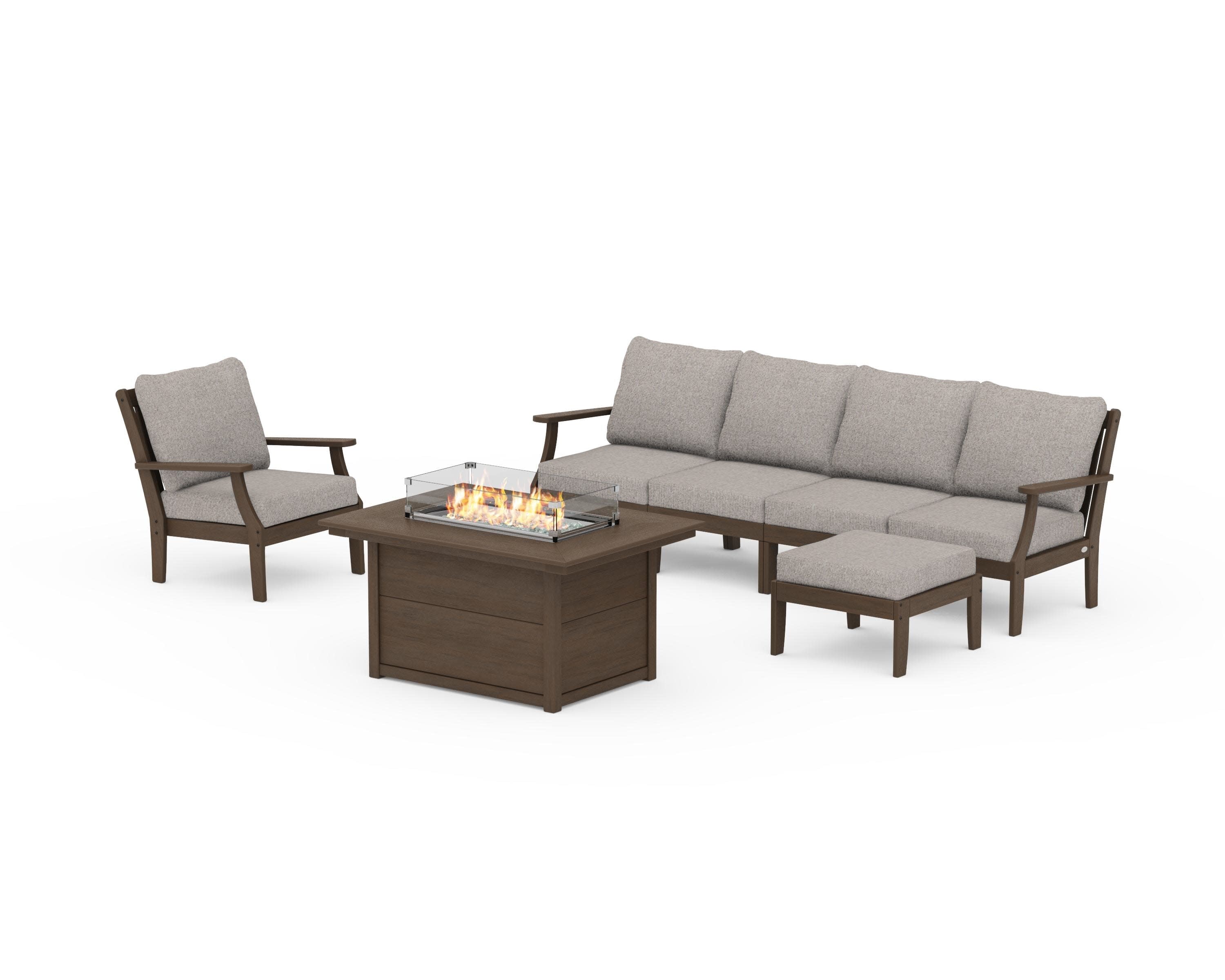 Braxton Sectional Lounge and Fire Pit Set in Kona / Weathered Tweed