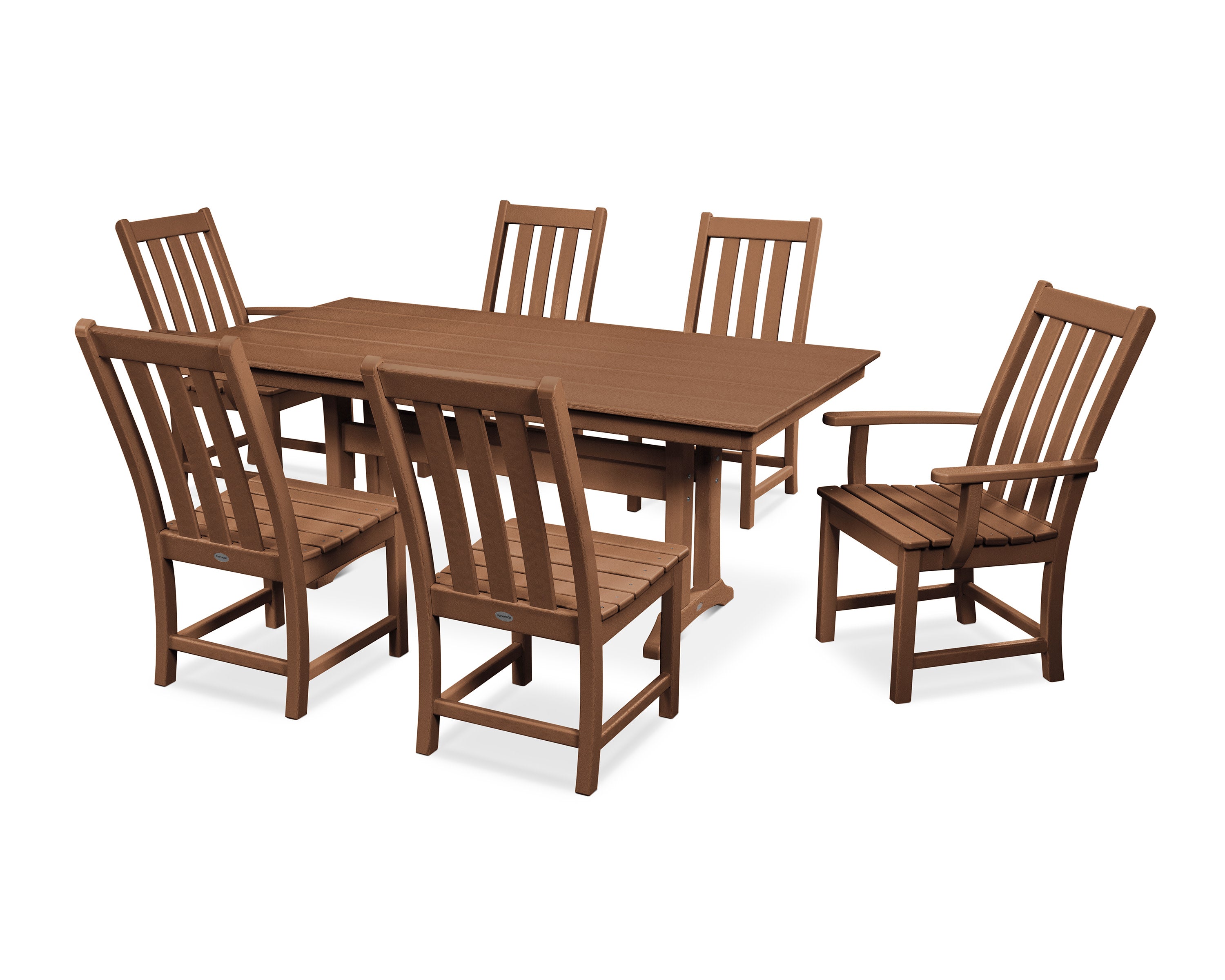 Vineyard 7-Piece Farmhouse Dining Set with Trestle Legs in Teak