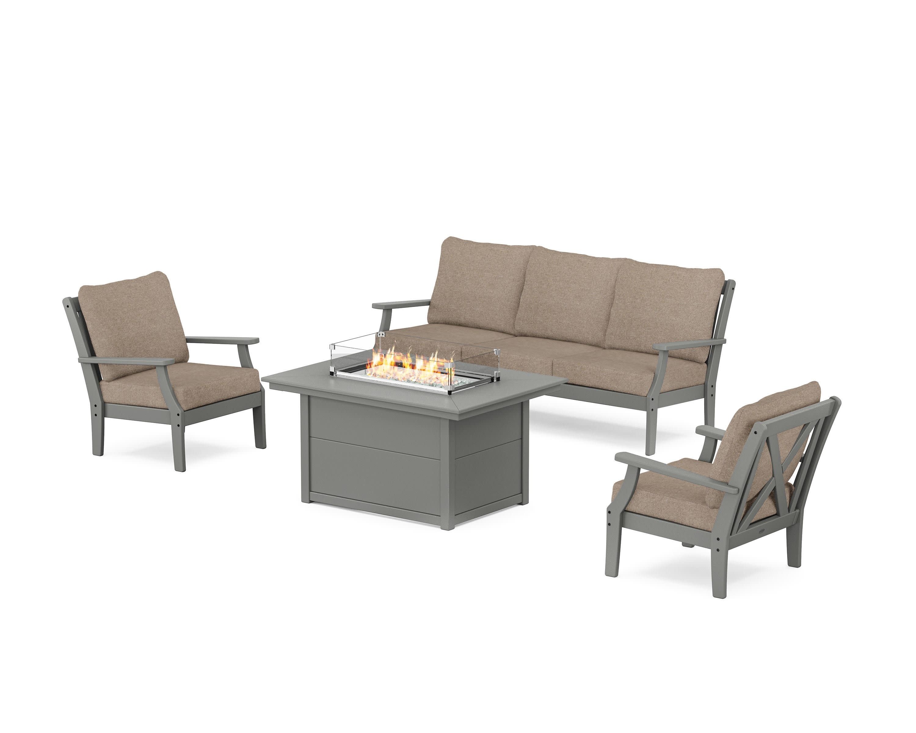 Braxton Deep Seating Fire Pit Table Set in Slate Grey / Spiced Burlap