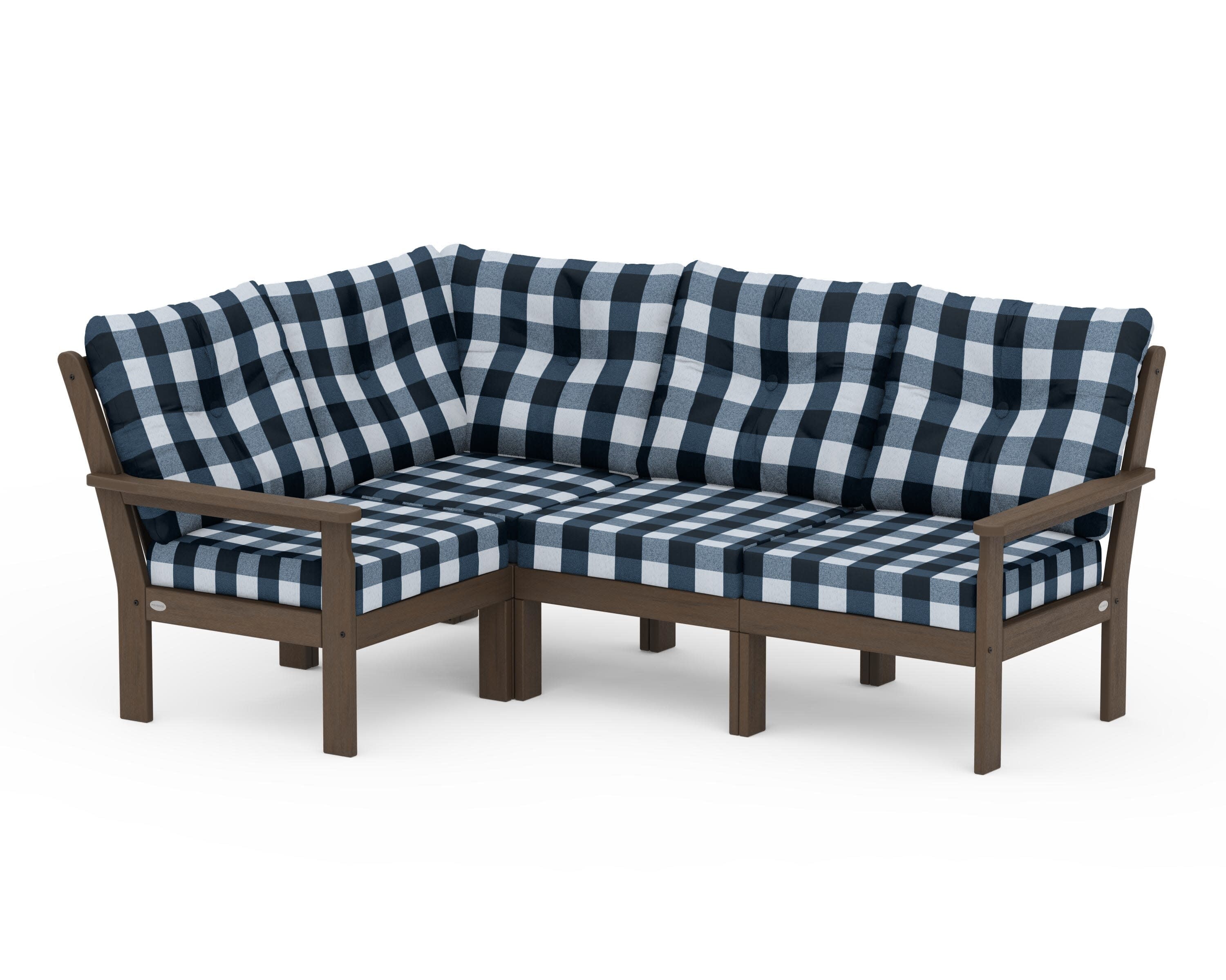 Vineyard 4-Piece Sectional in Kona / Buffalo Plaid Marine Indigo