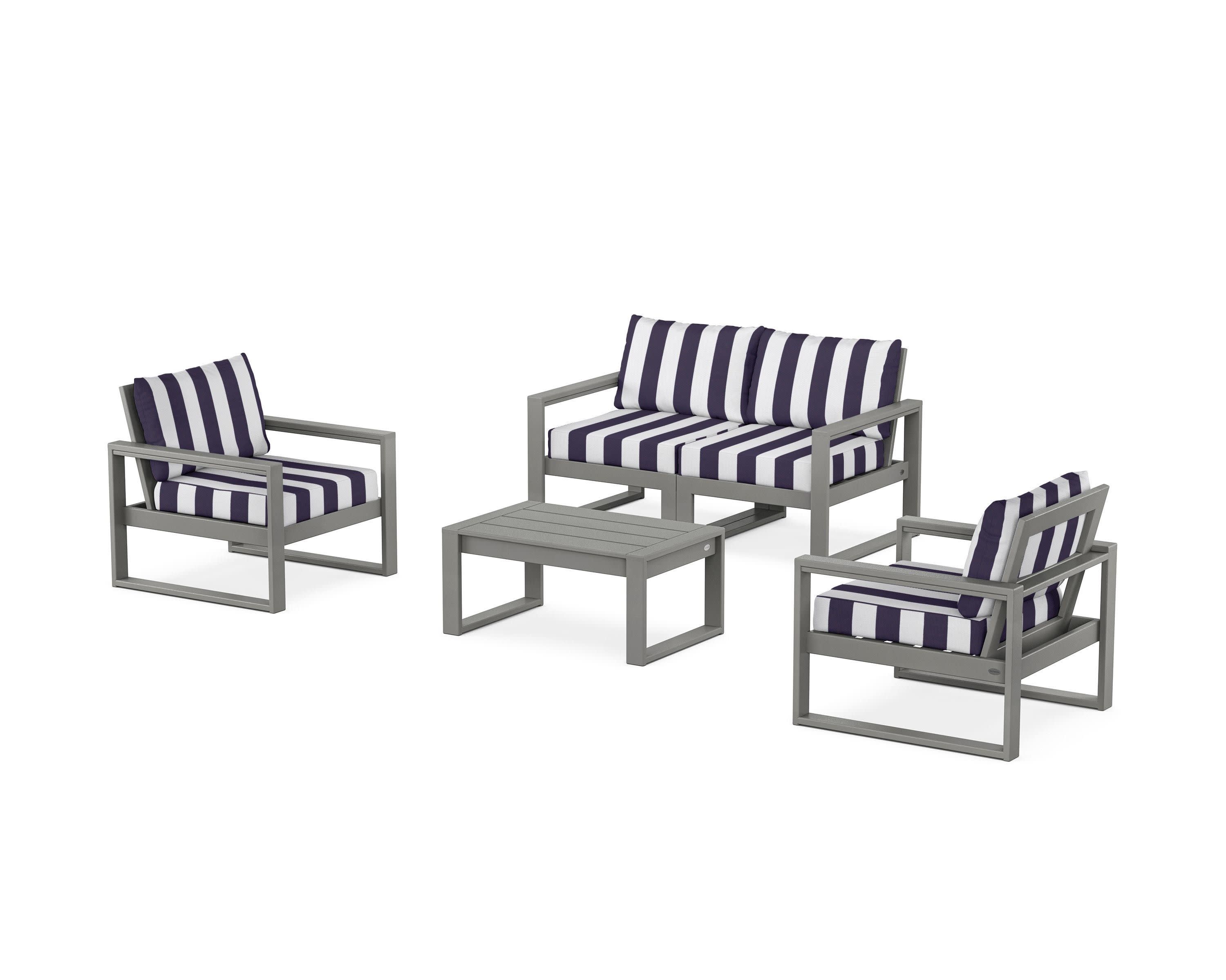 EDGE Sectional 4-Piece Deep Seating Set with Loveseat in Slate Grey / Cabana Stripe Navy