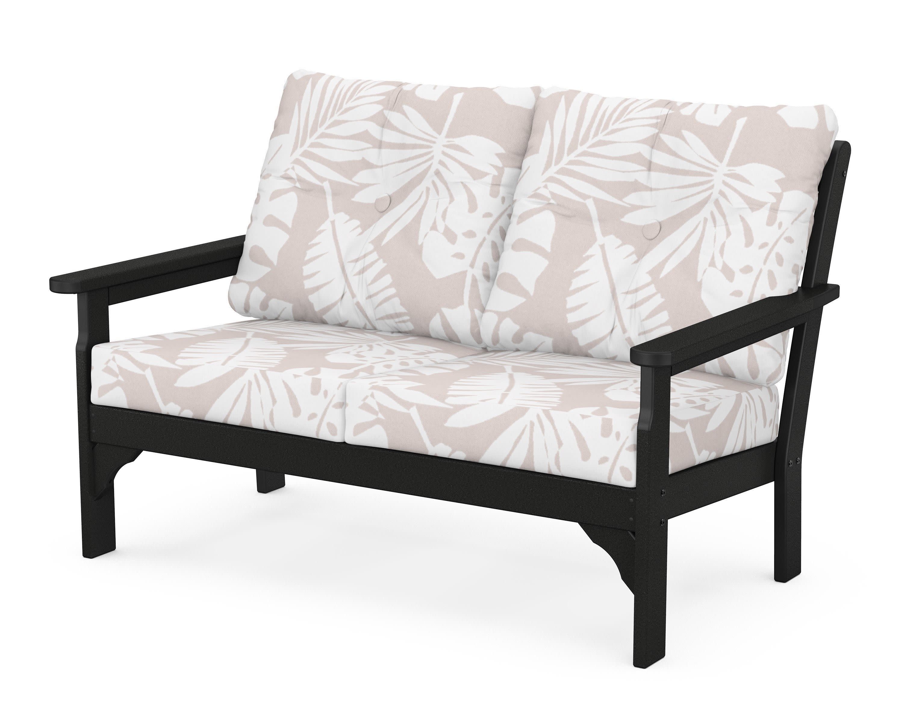 Vineyard Deep Seating Loveseat in Black / Leaf Dune Burlap
