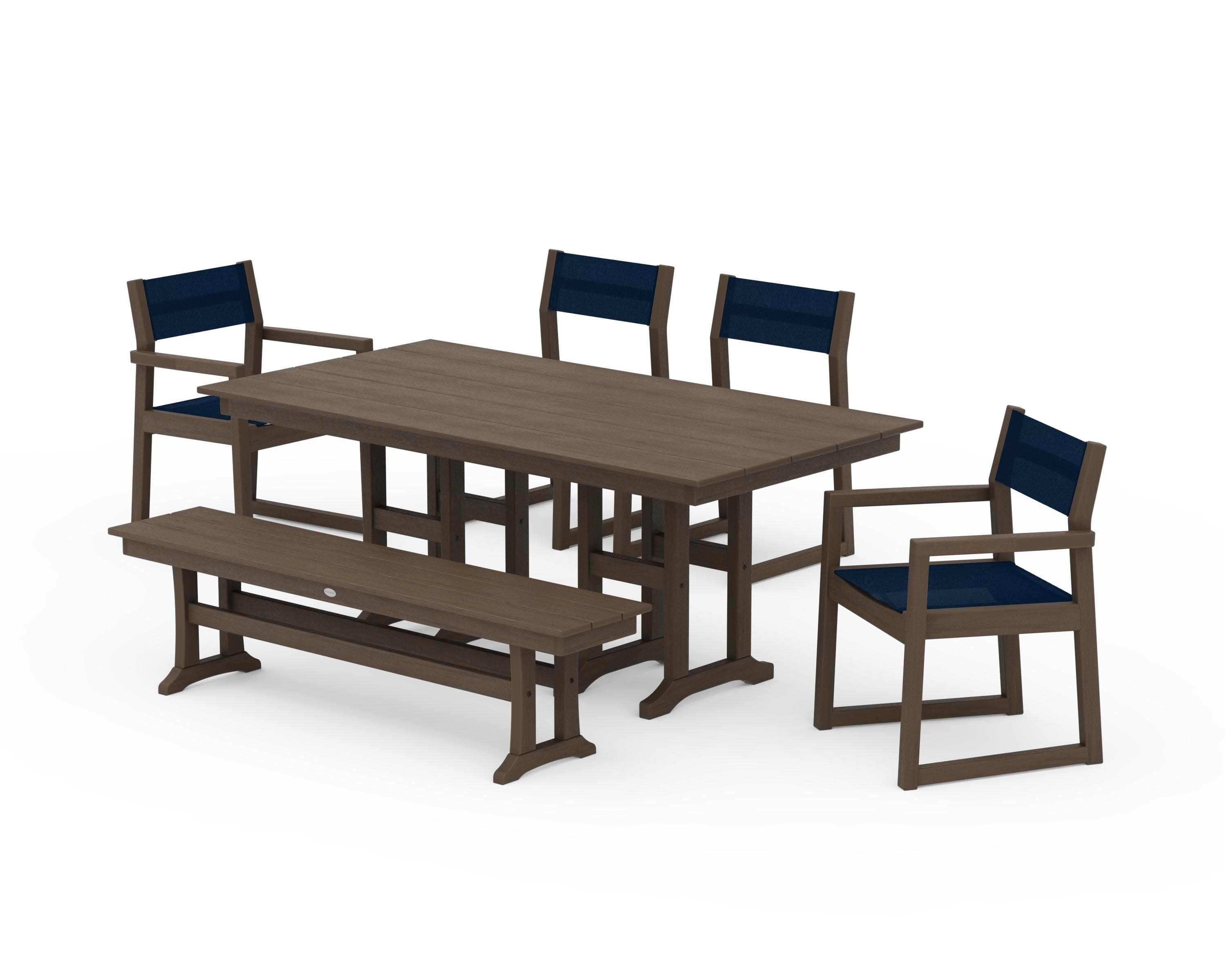 EDGE Sling 6-Piece Farmhouse Dining Set in Kona / Navy Blue Sling