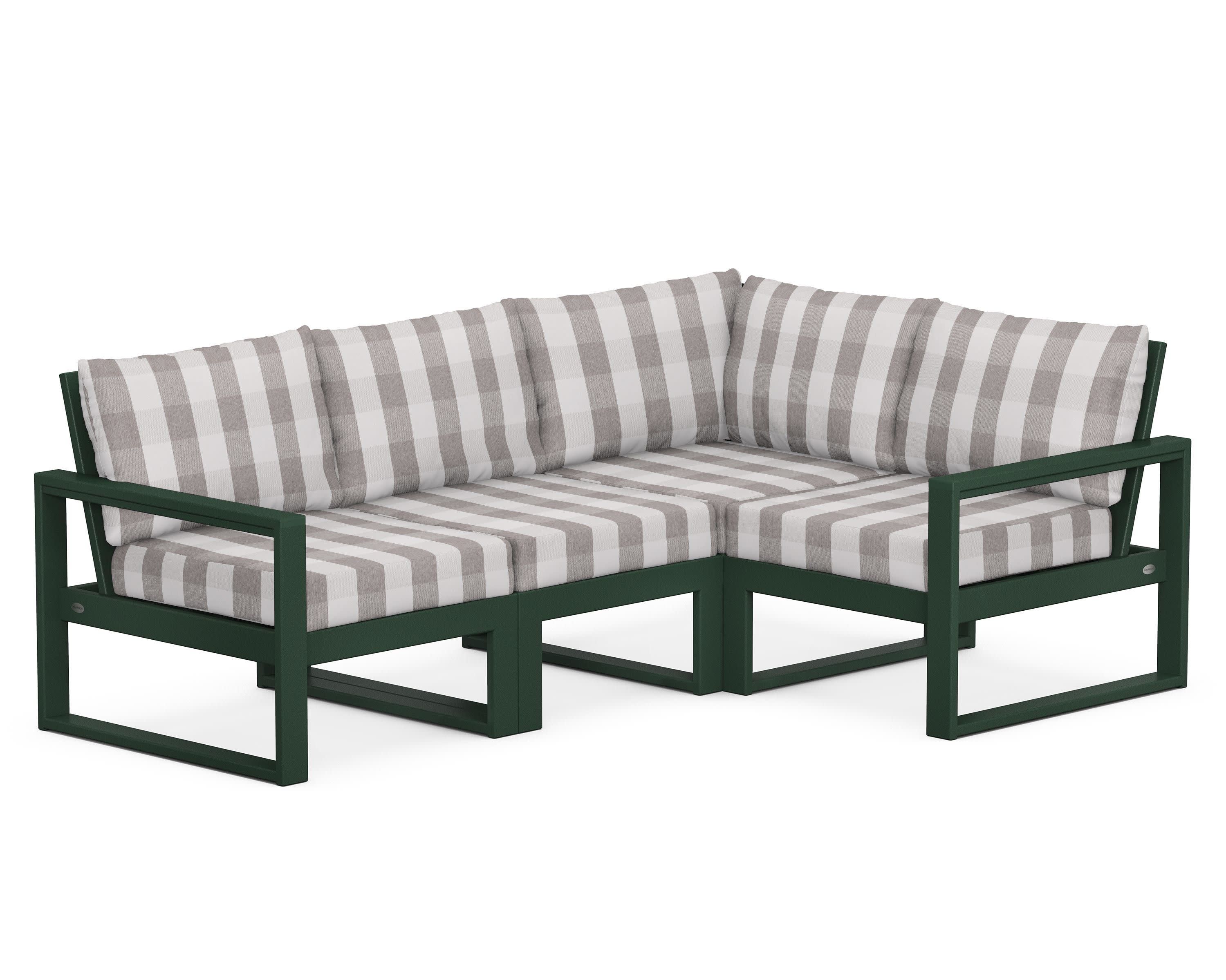 EDGE 4-Piece Modular Deep Seating Set in Green / Buffalo Plaid Grey Mist
