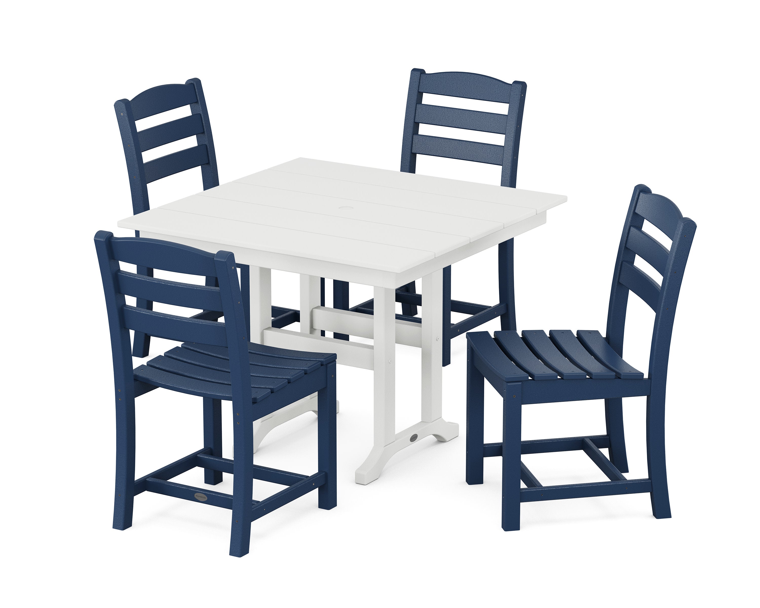 La Casa Caf Side Chair 5-Piece Farmhouse Dining Set in Navy / White