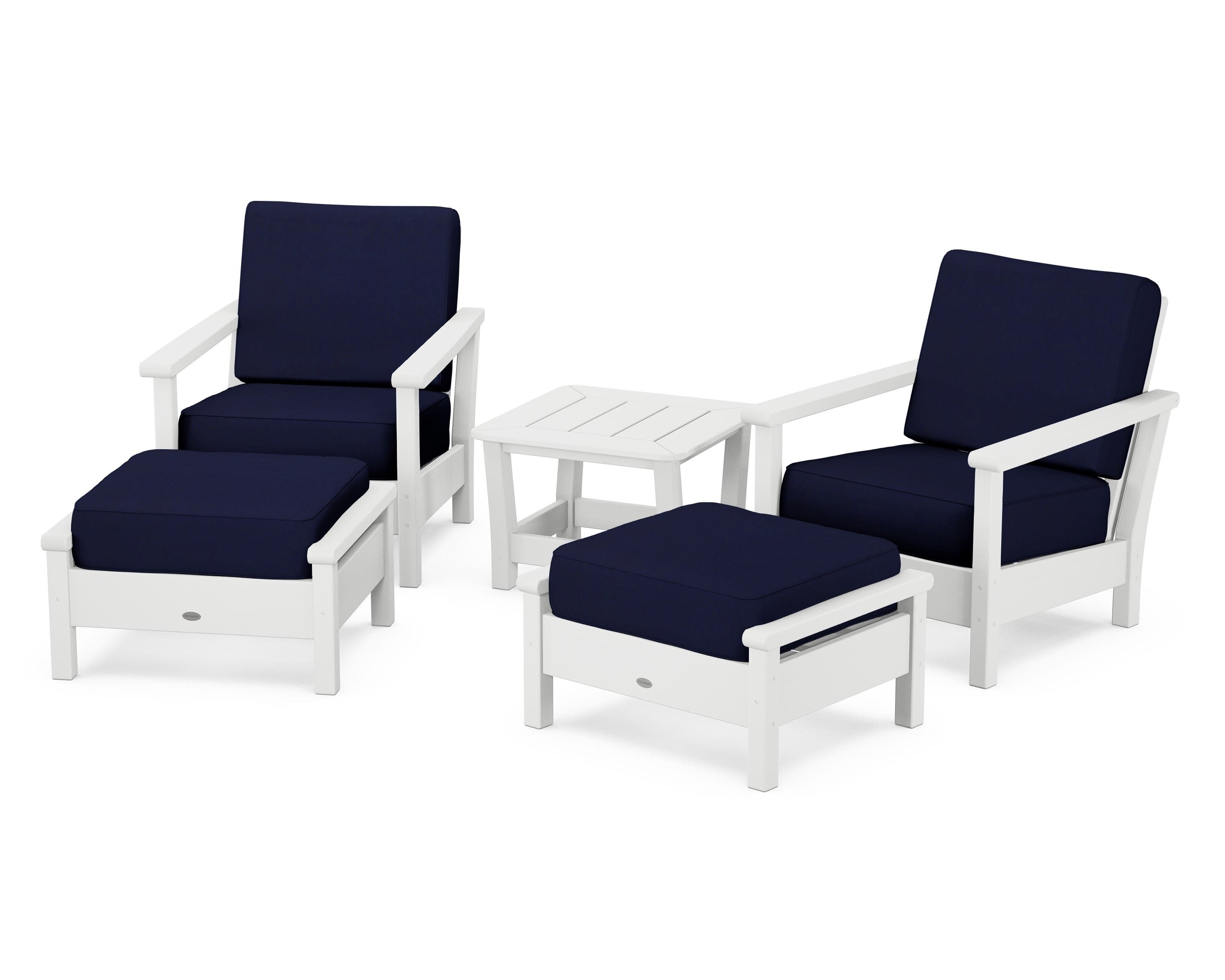 Harbour 5-Piece Deep Seating Chair Set in White / Navy