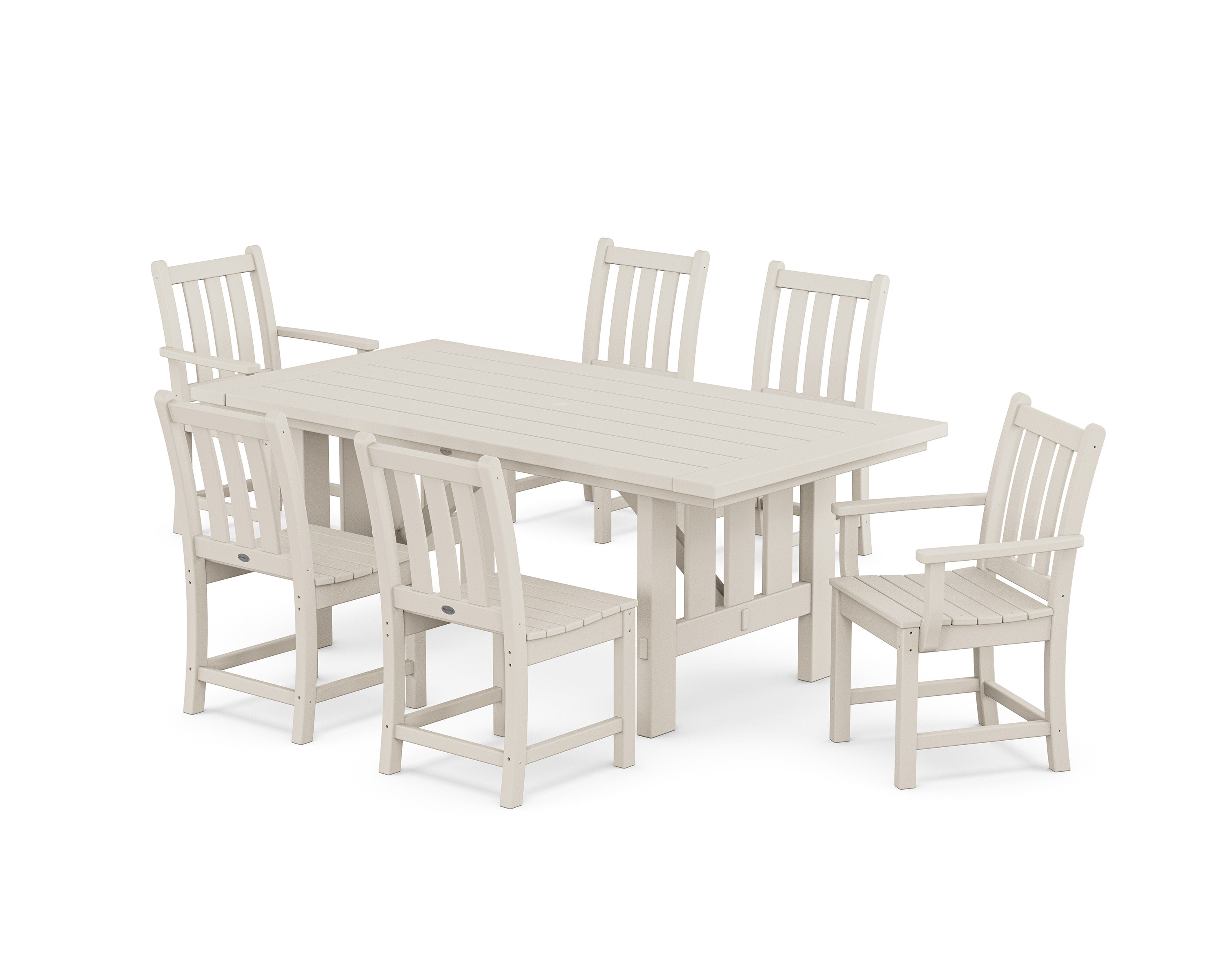 Traditional Garden 7-Piece Dining Set with Mission Table in Sand