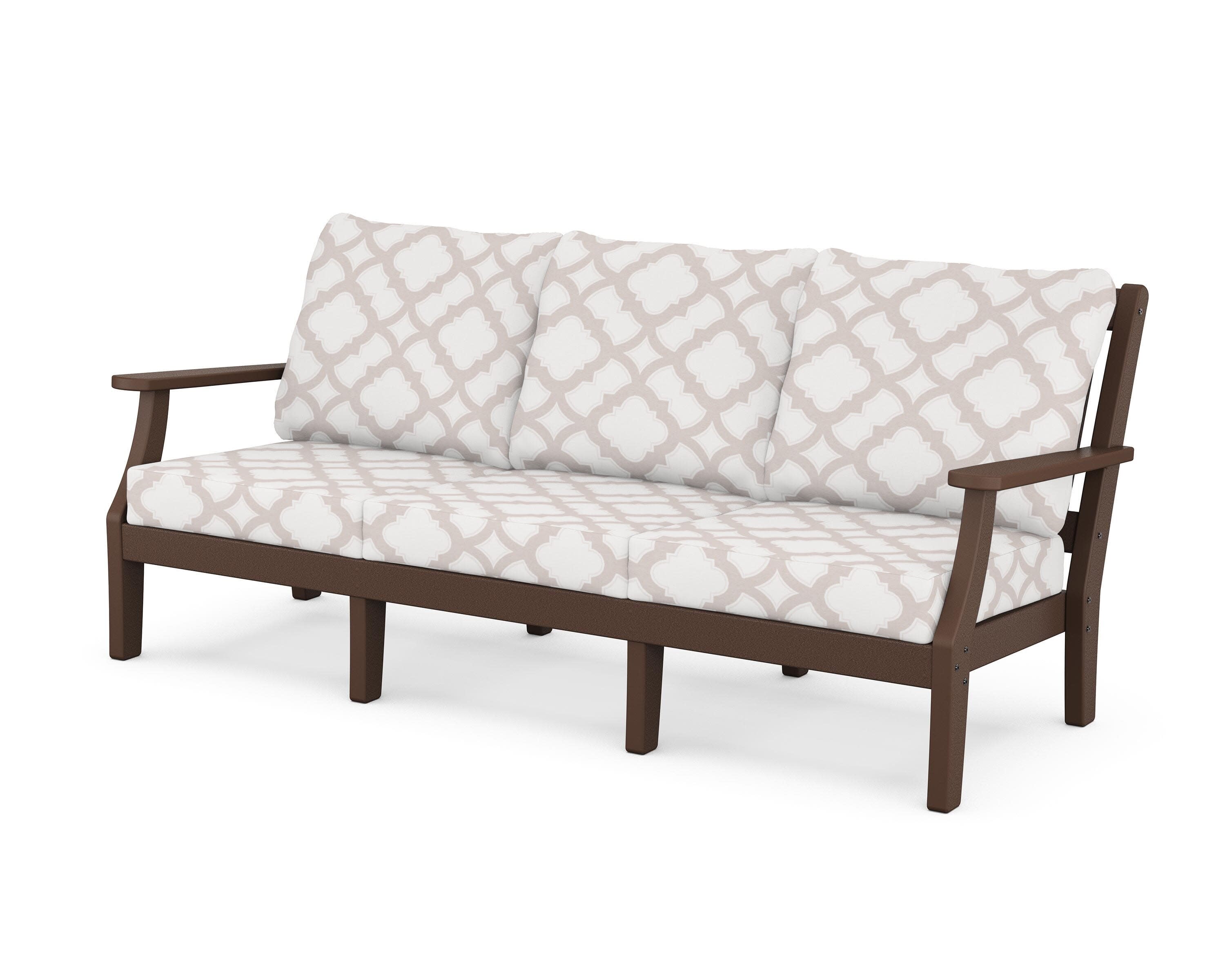 Chinoiserie Deep Seating Sofa in Mahogany / Trellis Dune Burlap