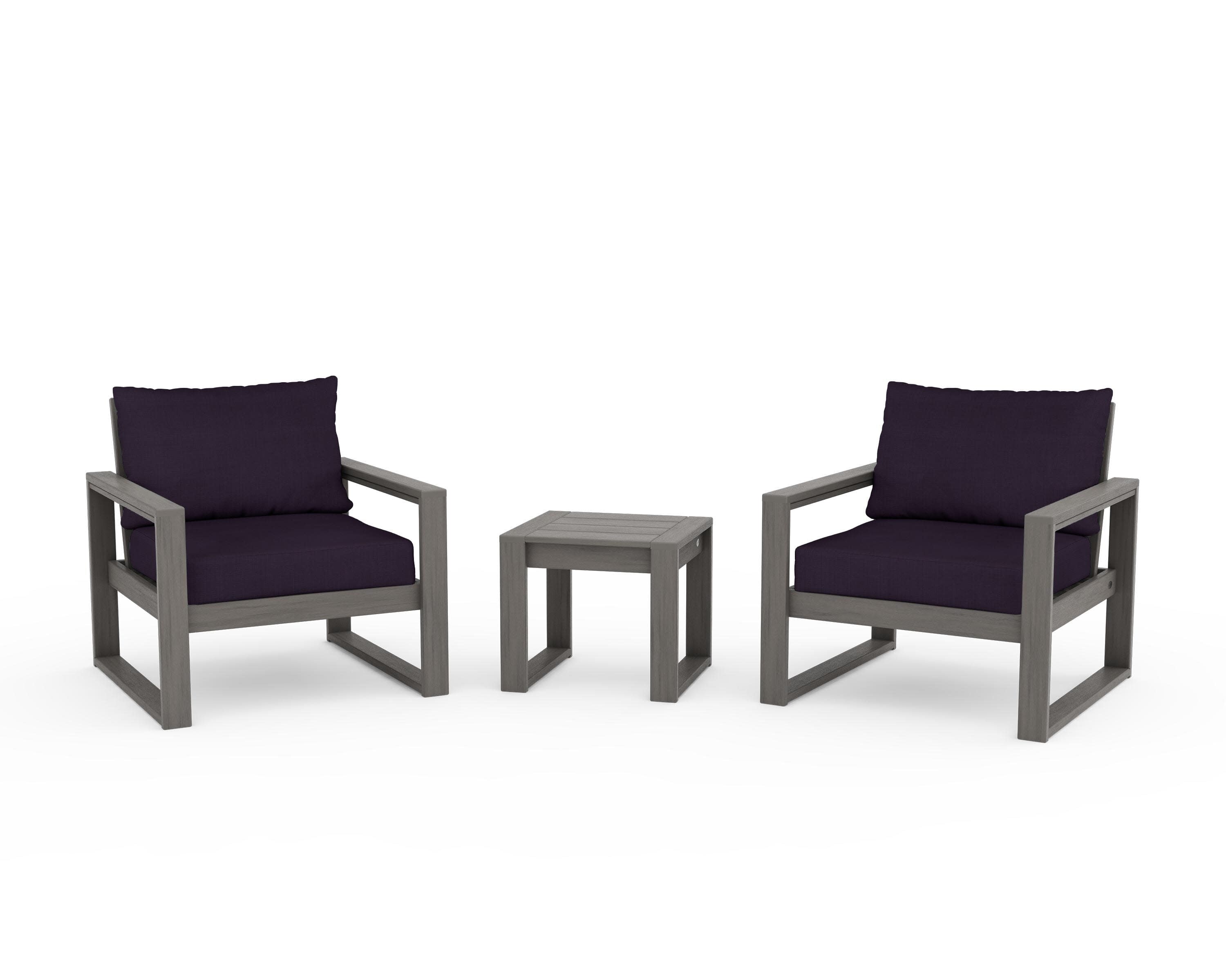 EDGE Sectional 3-Piece Deep Seating Set in Driftwood / Navy Linen