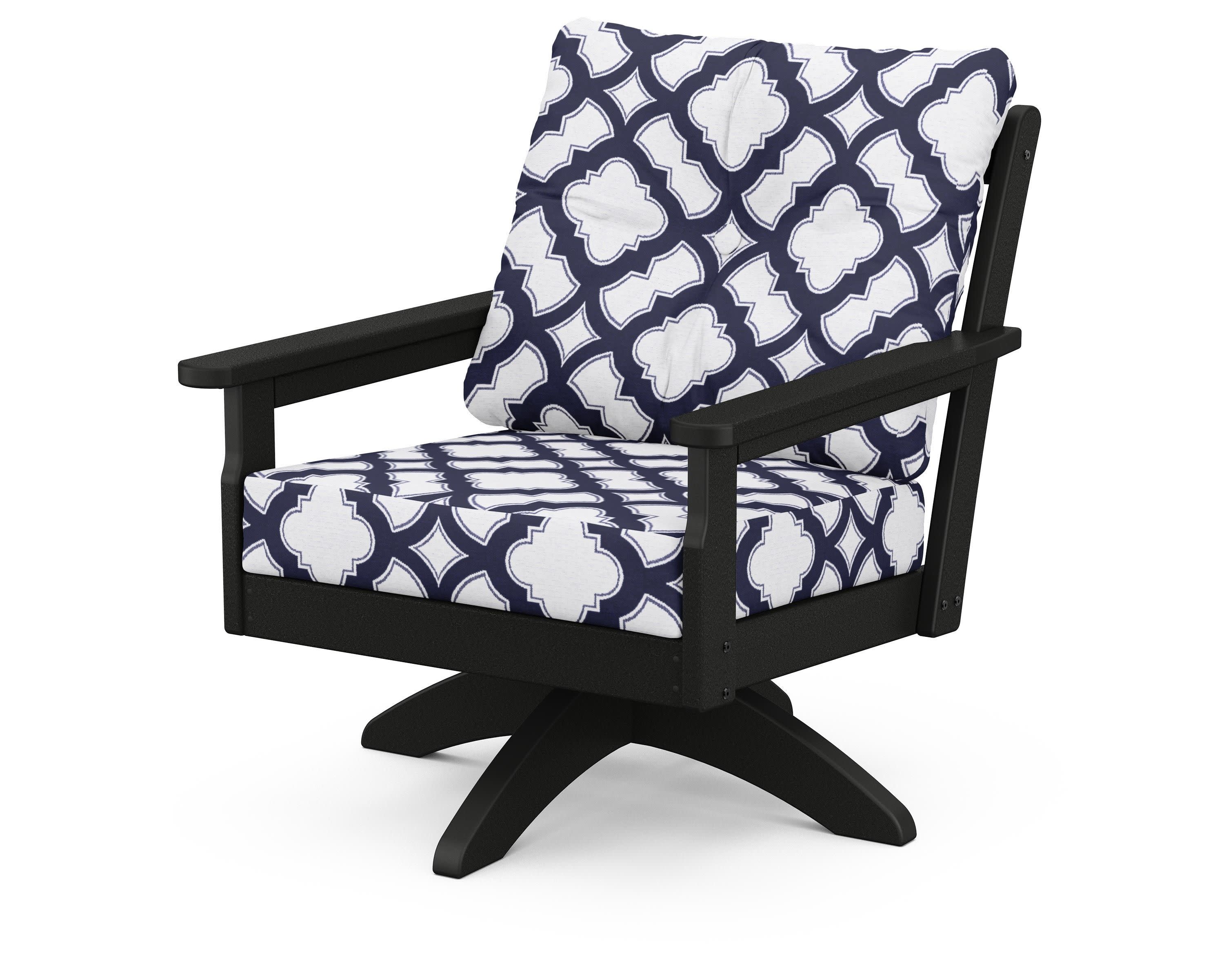 Vineyard Deep Seating Swivel Chair in Black / Trellis Navy