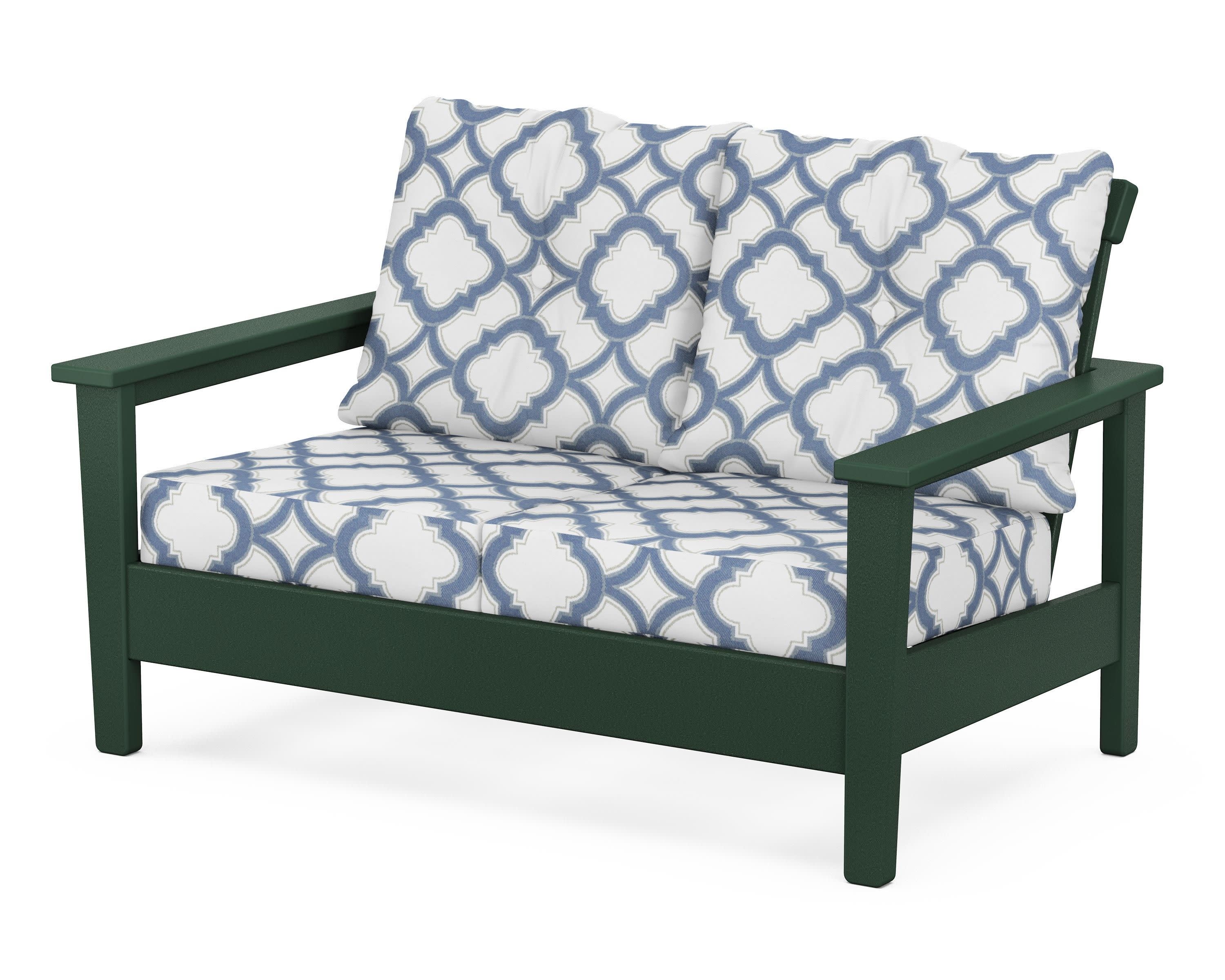 Prescott Deep Seating Loveseat in Green / Trellis Sky Blue