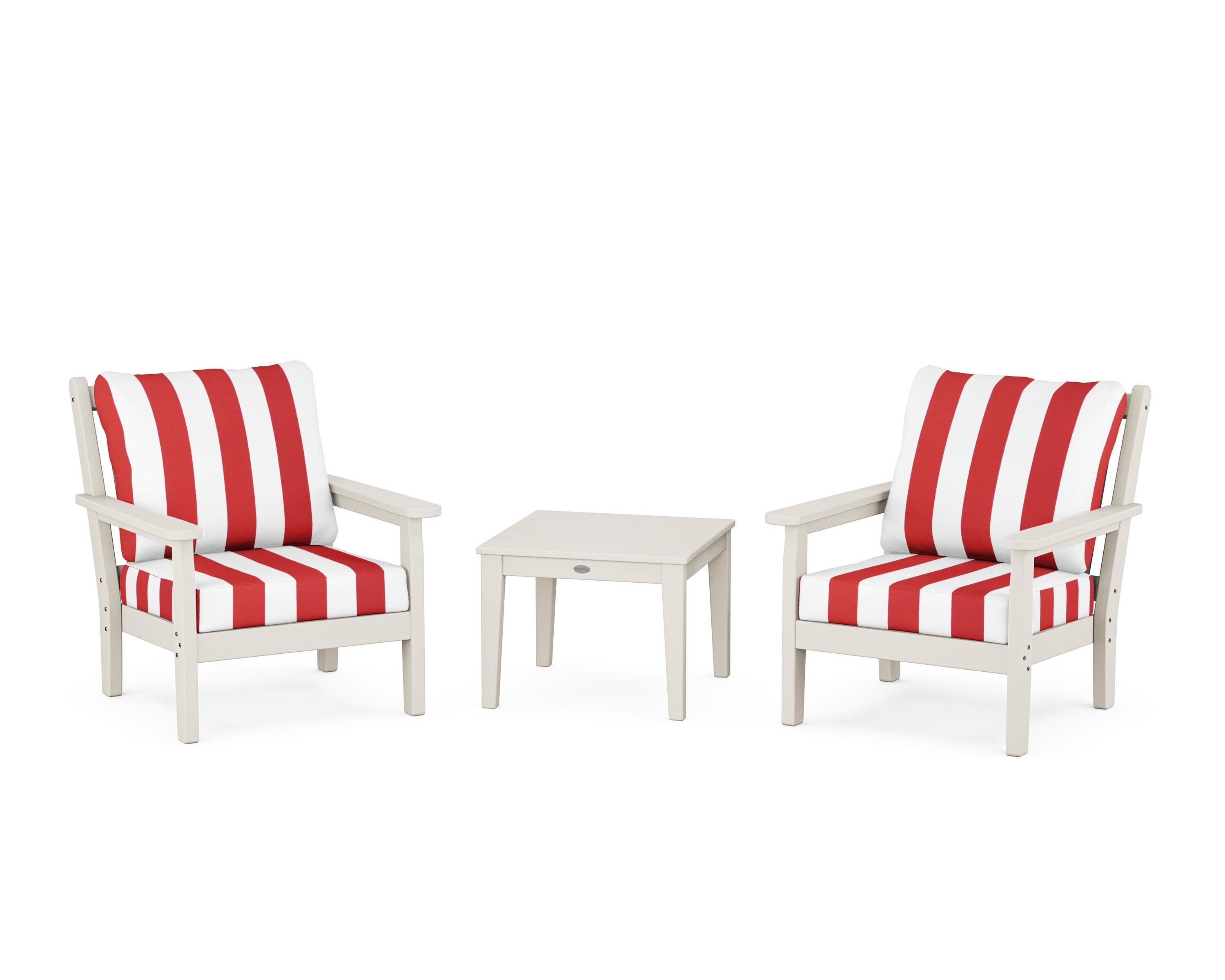 Chippendale 3-Piece Deep Seating Set in Sand / Cabana Stripe Crimson