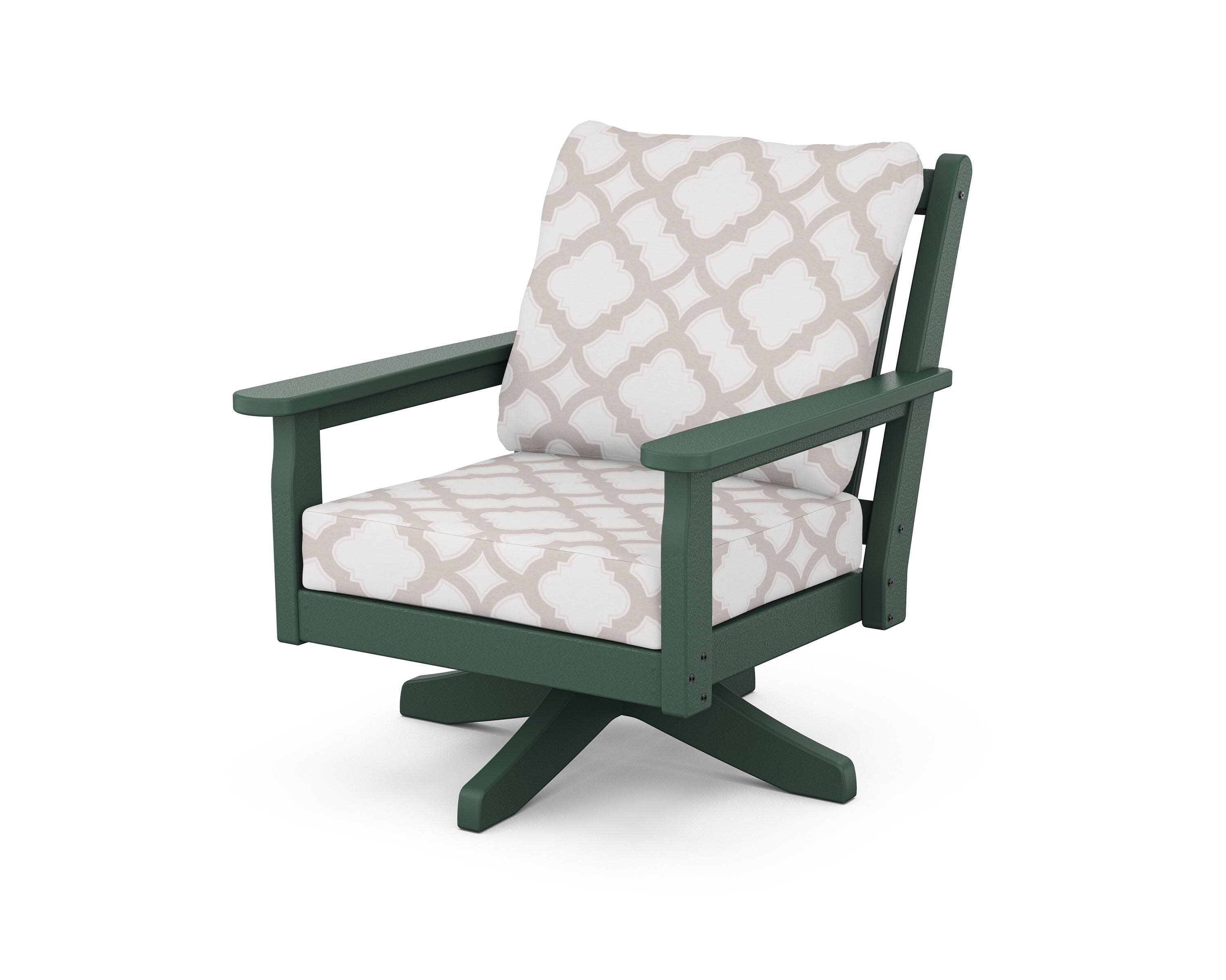Chippendale Deep Seating Swivel Chair in Green / Trellis Dune Burlap