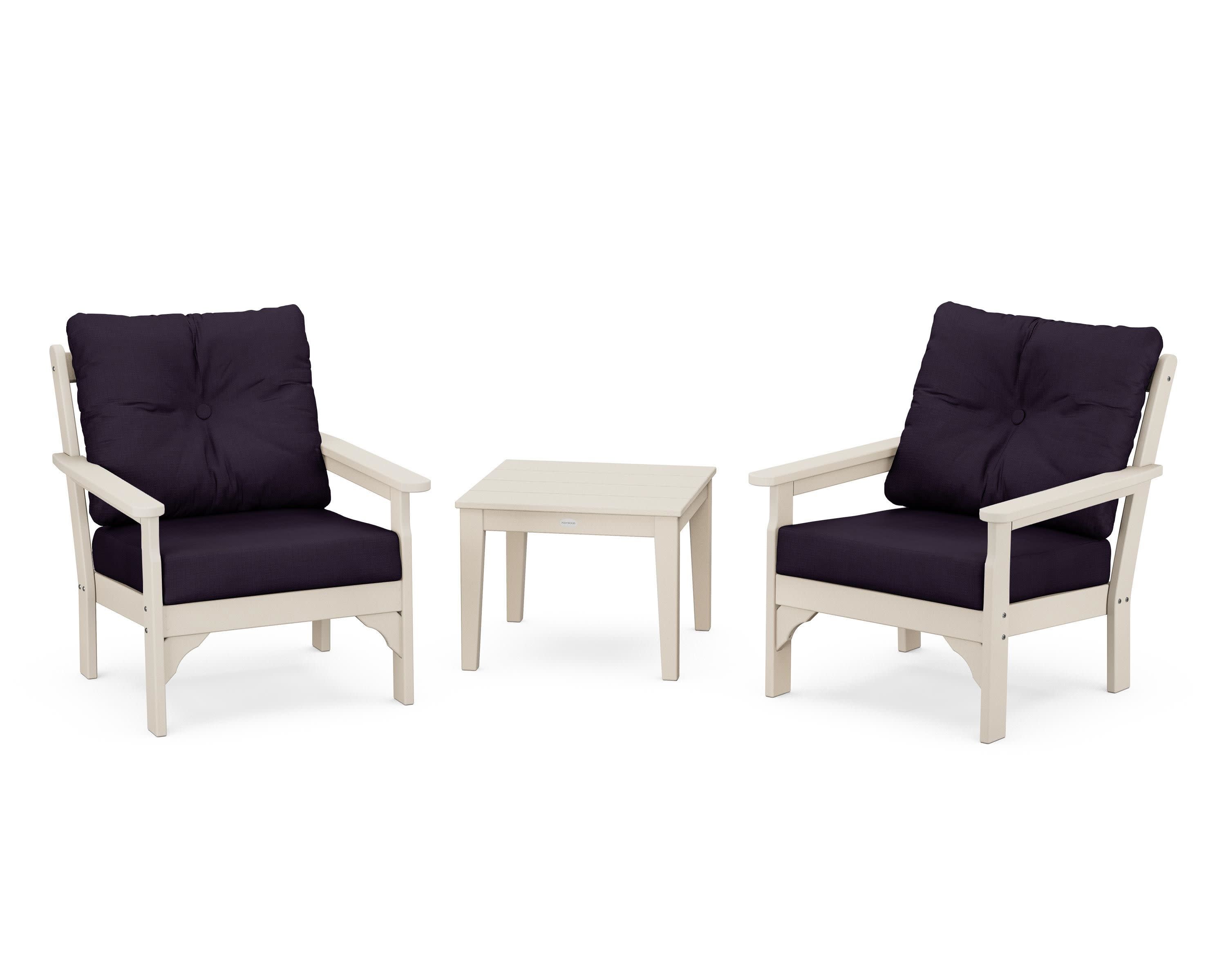 Vineyard 3-Piece Deep Seating Set in Sand / Navy Linen