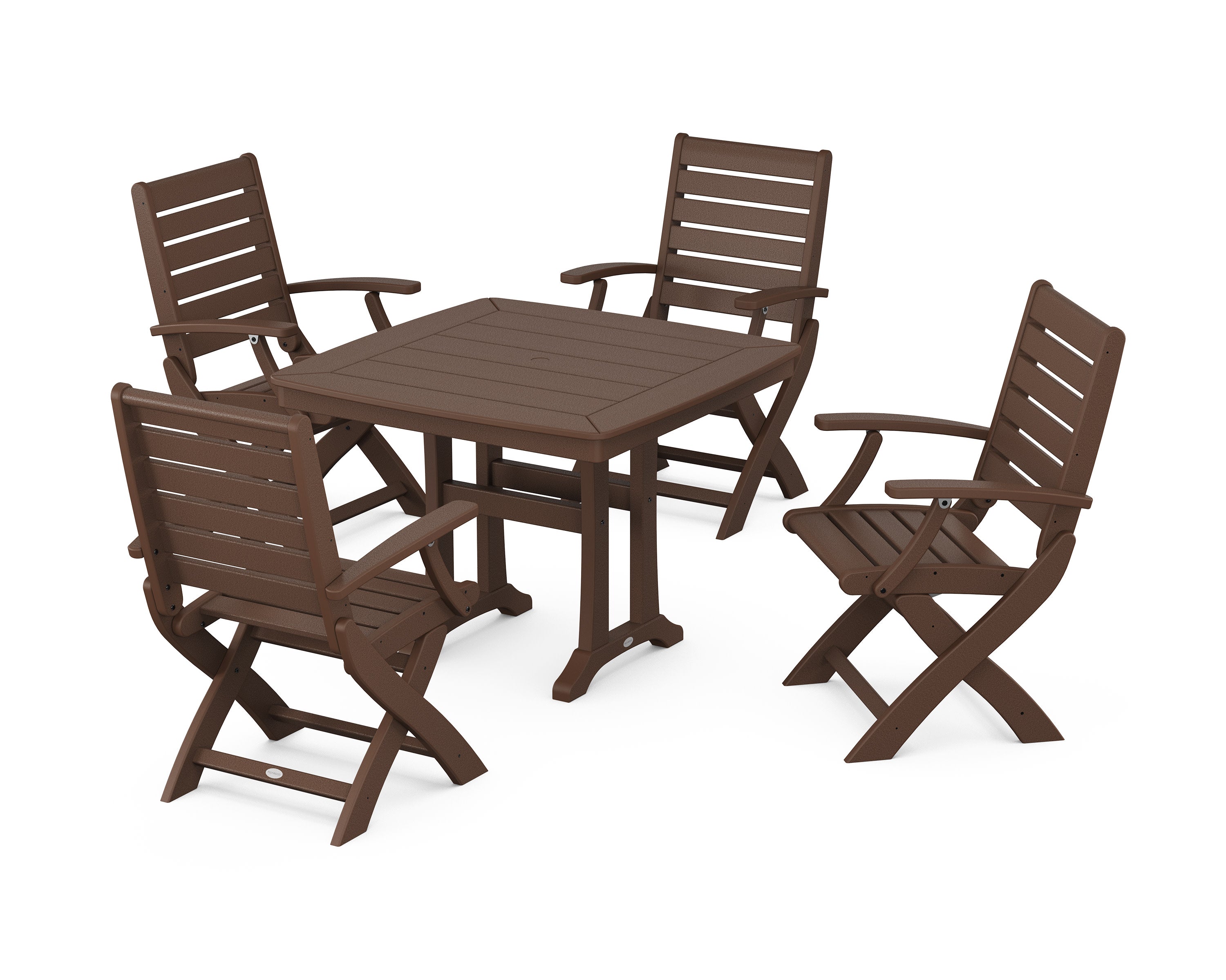Signature Folding Chair 5-Piece Dining Set with Trestle Legs in Mahogany