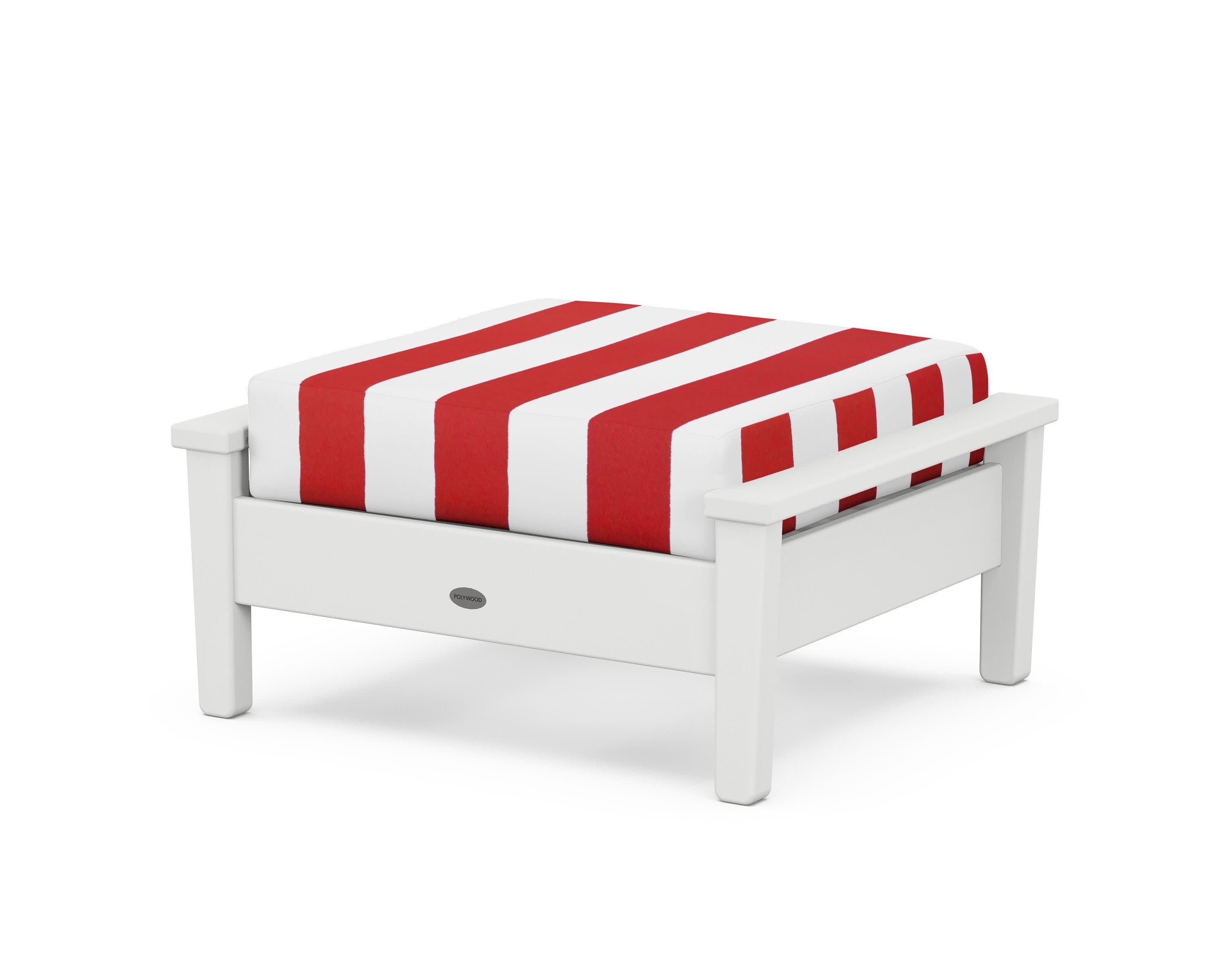 Prescott Deep Seating Ottoman in White / Cabana Stripe Crimson