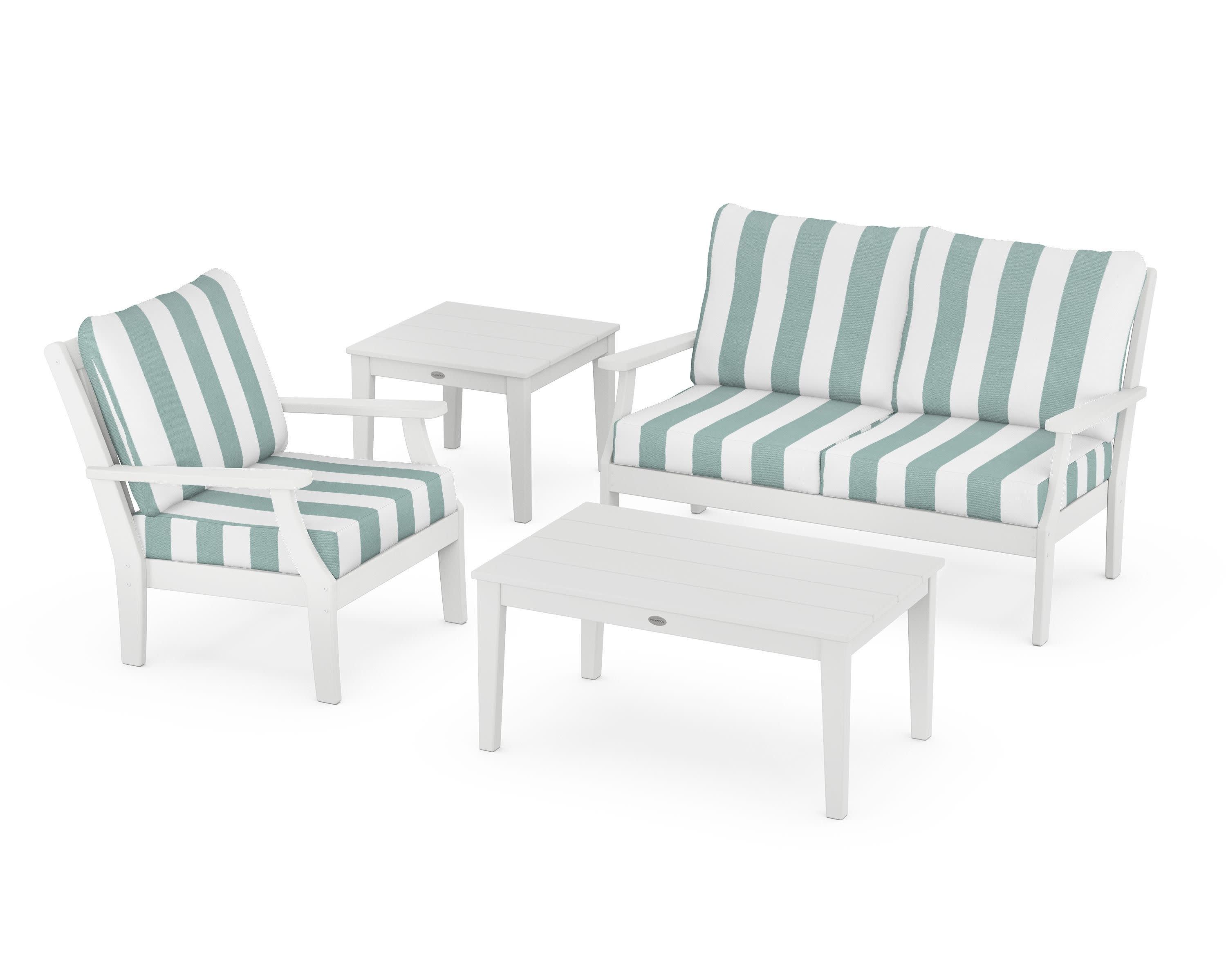 Braxton 4-Piece Deep Seating Set in White / Cabana Stripe Glacier Spa