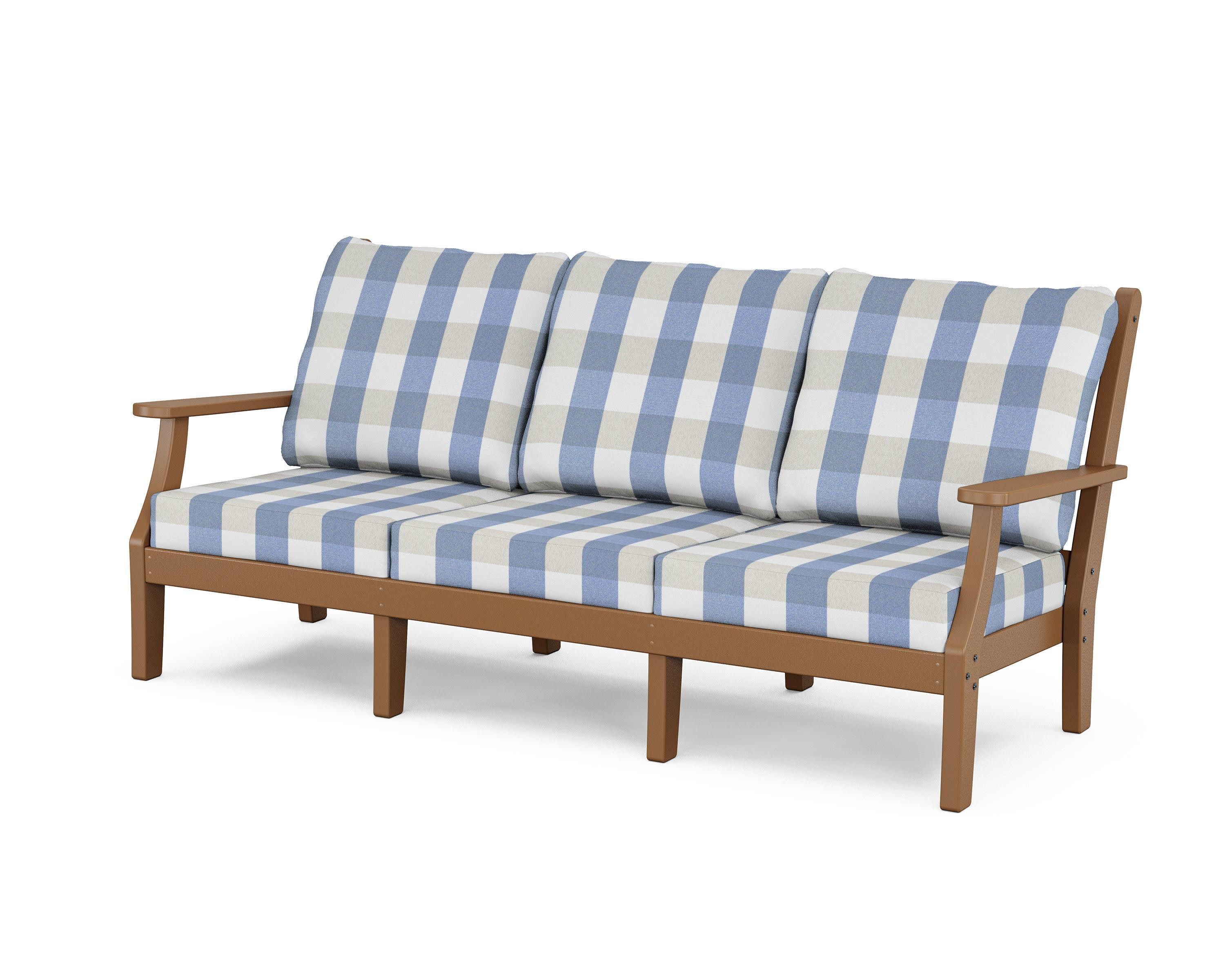 Wovendale Deep Seating Sofa in Teak / Buffalo Plaid Sky Blue