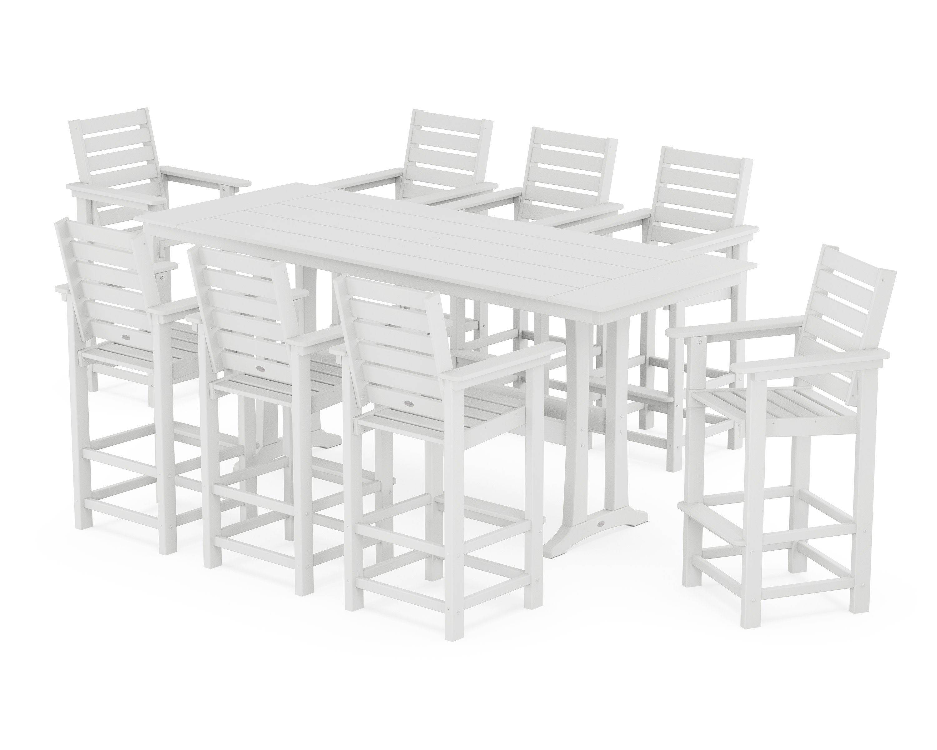 Captain 9-Piece Farmhouse Bar Set with Trestle Legs in White