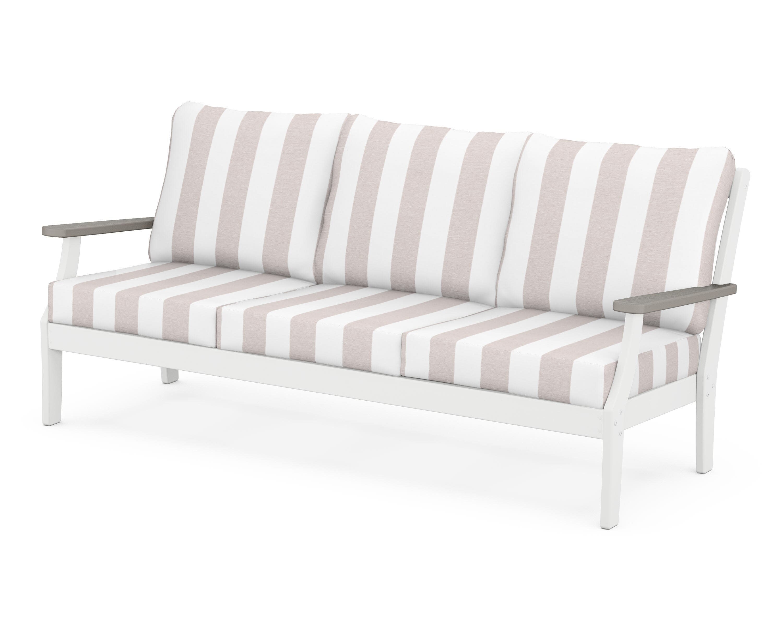 Braxton Deep Seating Sofa in White / Driftwood / Cabana Stripe Dune Burlap