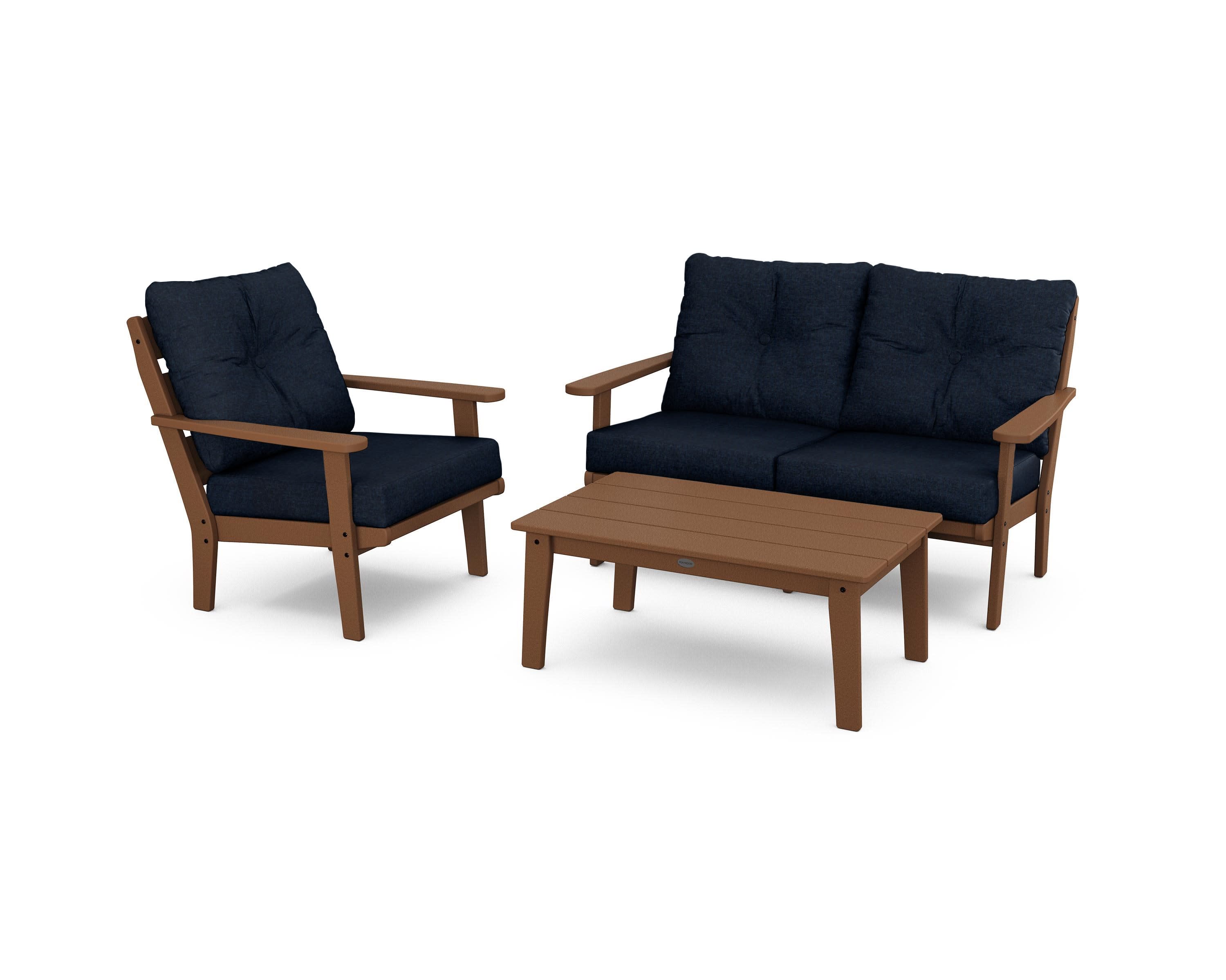 Lakeside 3-Piece Deep Seating Set in Teak / Marine Indigo