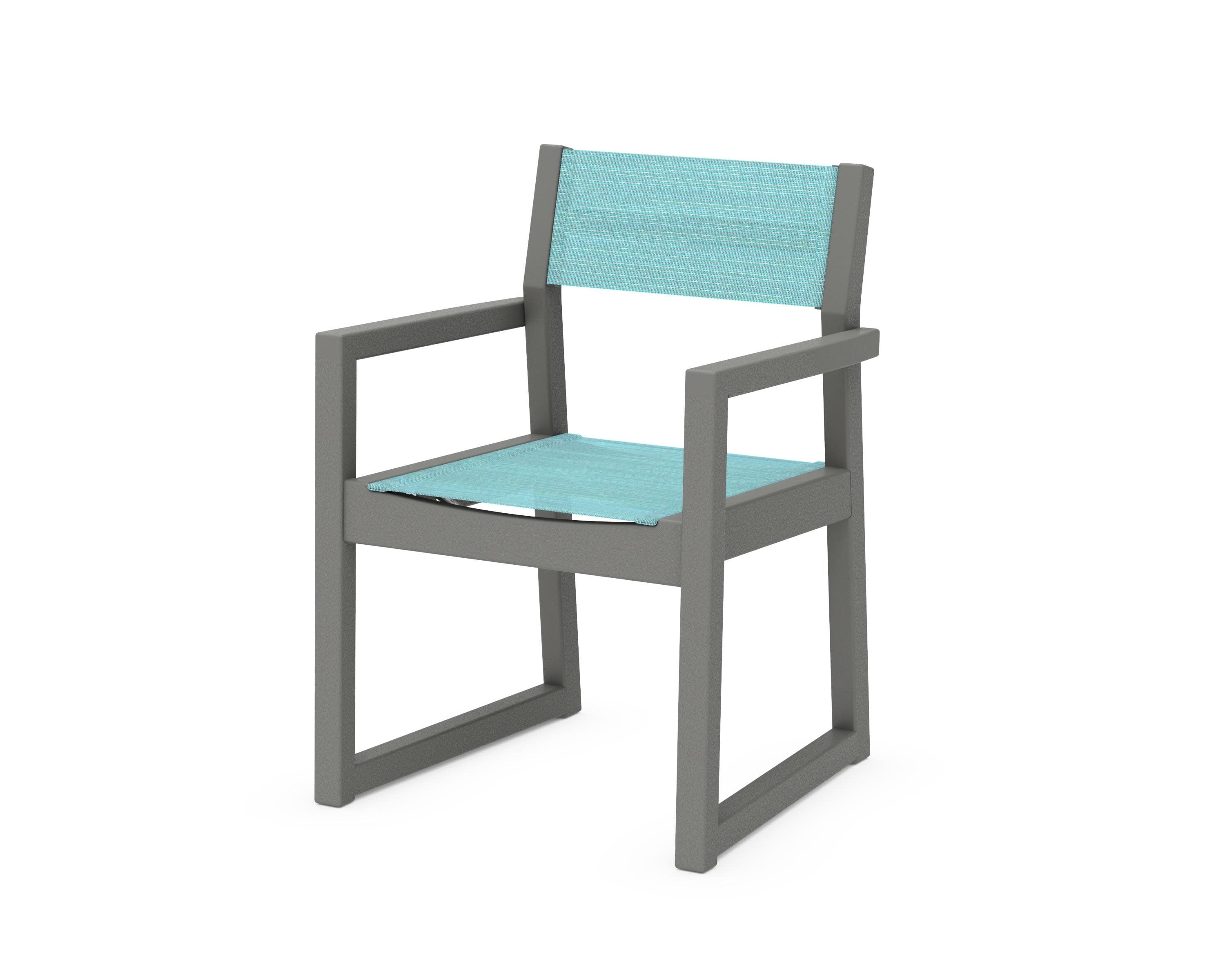 EDGE Sling Dining Arm Chair in Slate Grey / Dupioni Aquamarine Sling
