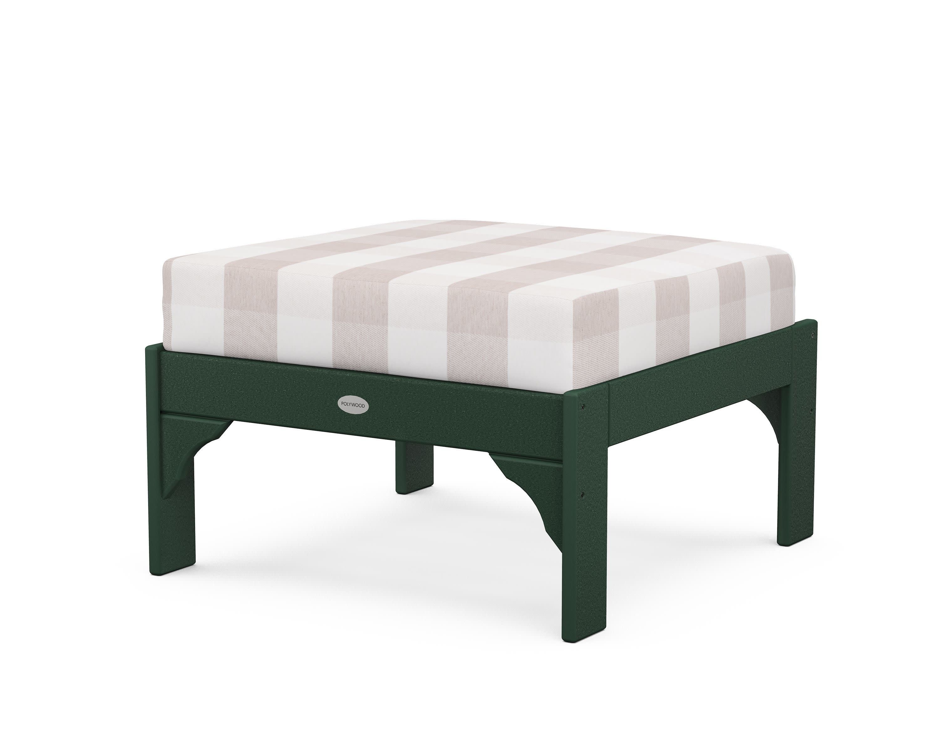 Vineyard Deep Seating Ottoman in Green / Buffalo Plaid Dune Burlap