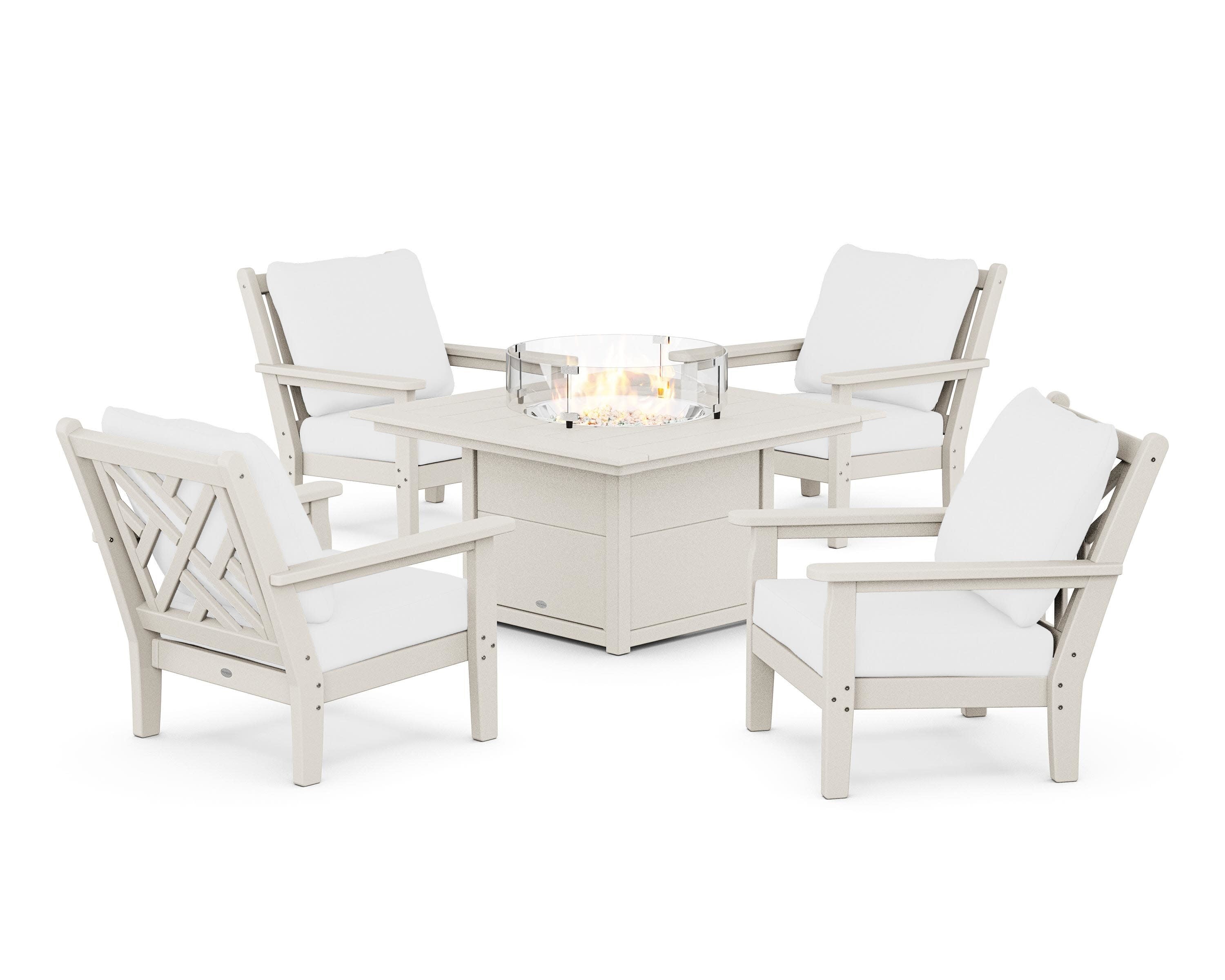 Chippendale 5-Piece Deep Seating Set with Fire Pit Table in Sand / Natural