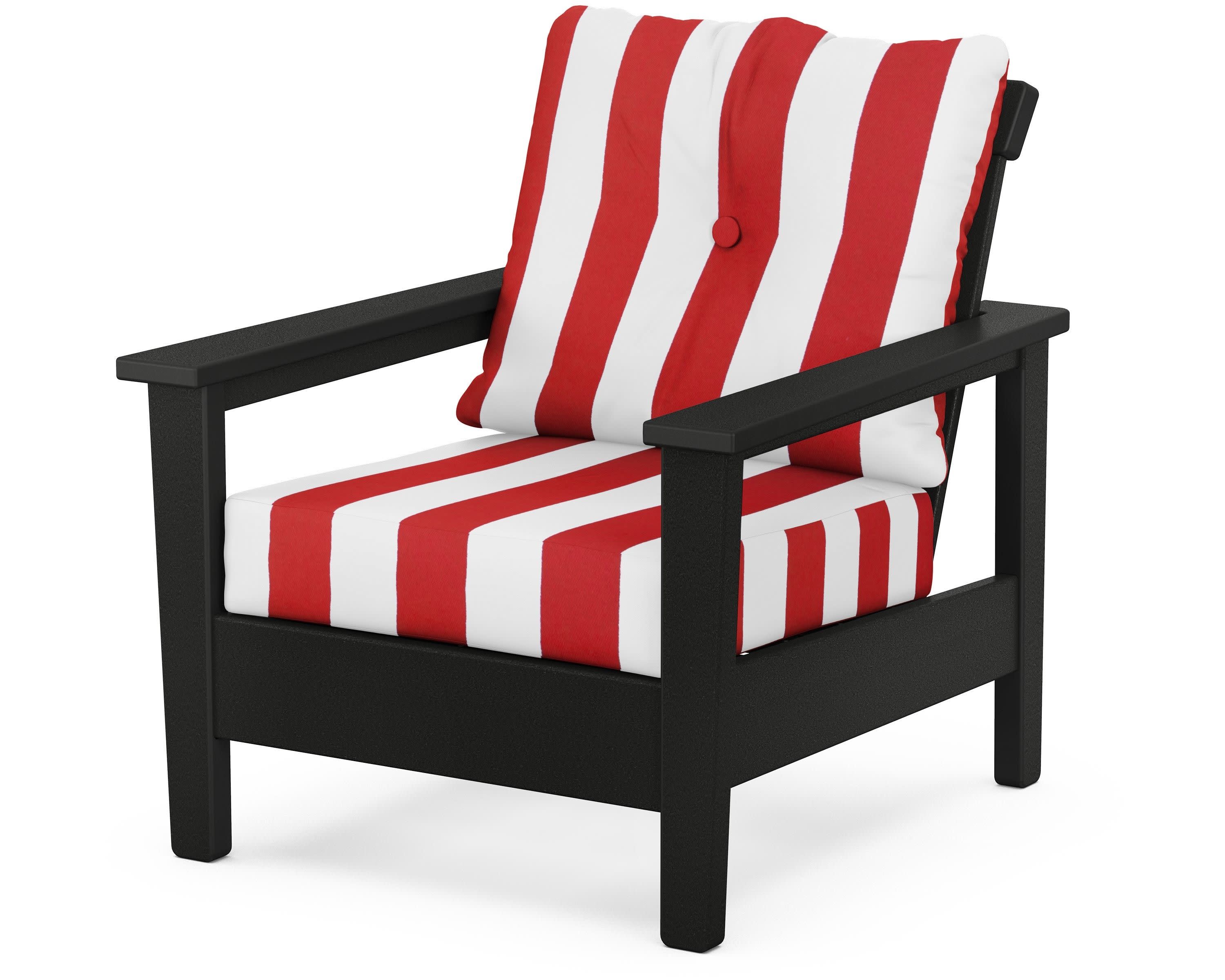 Prescott Deep Seating Chair in Black / Cabana Stripe Crimson