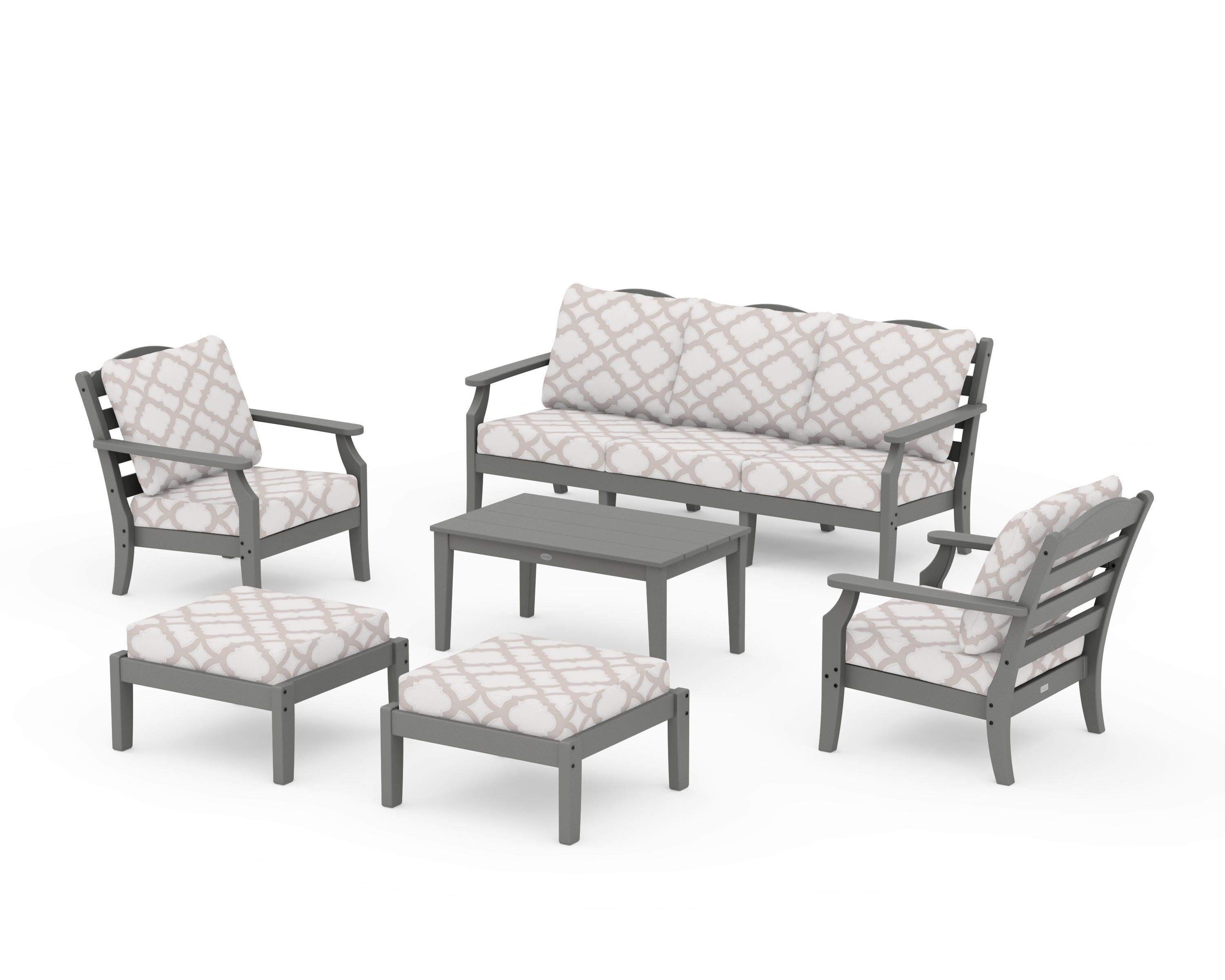 Savannah 6-Piece Lounge Sofa Set in Slate Grey / Trellis Dune Burlap
