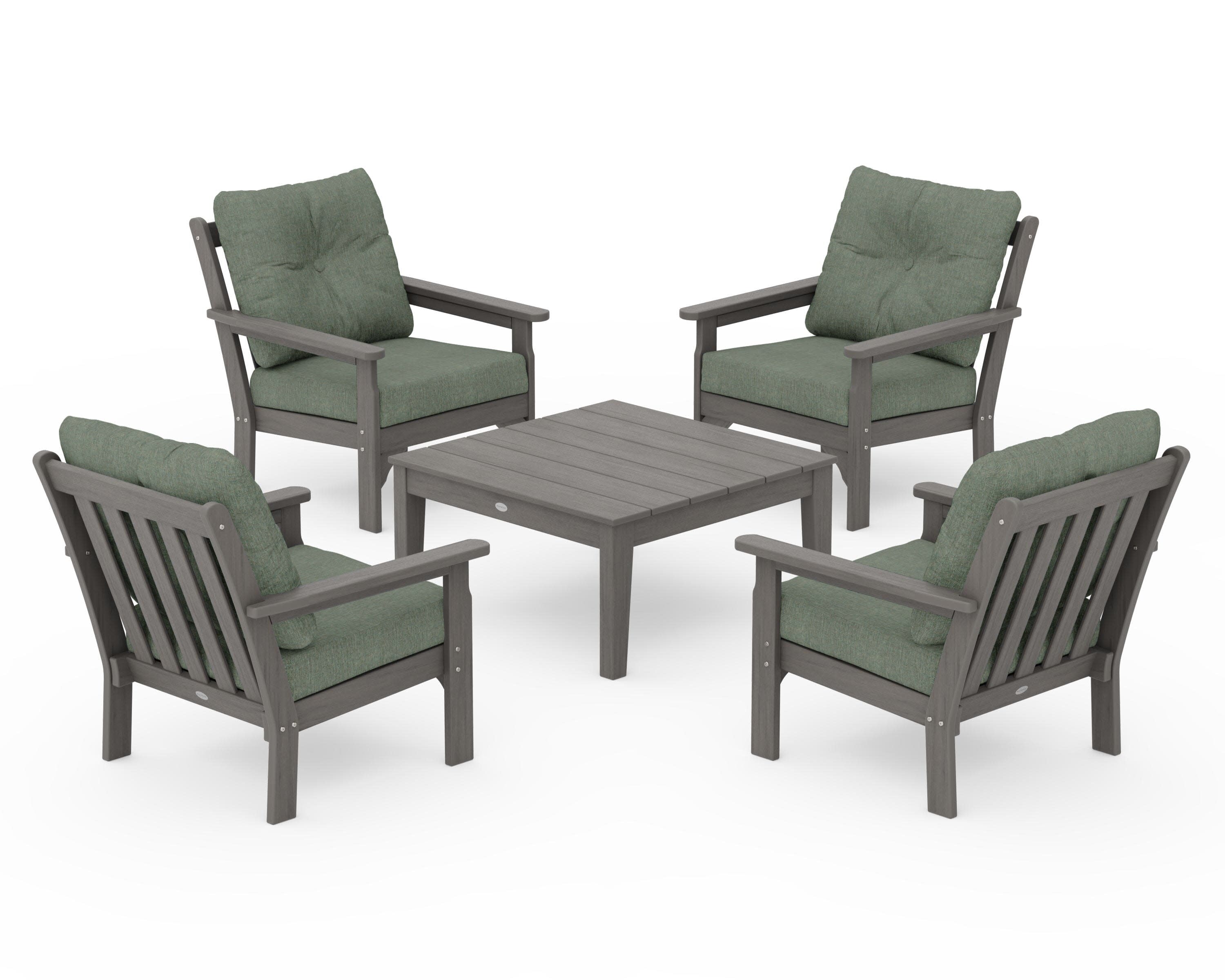 Vineyard 5-Piece Deep Seating Conversation Set in Driftwood / Cast Sage