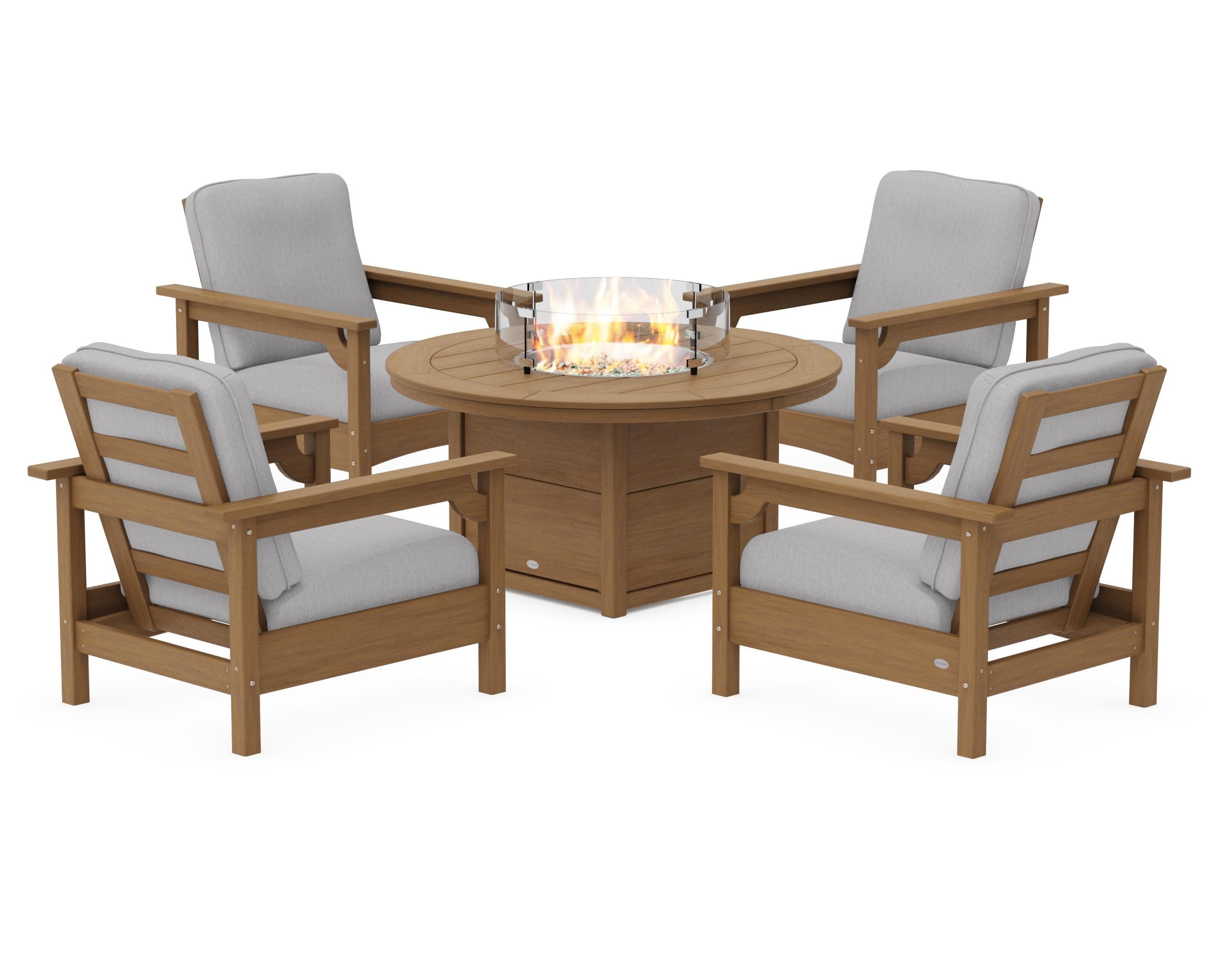 Club 5-Piece Conversation Set with Fire Pit Table in Natural / Granite