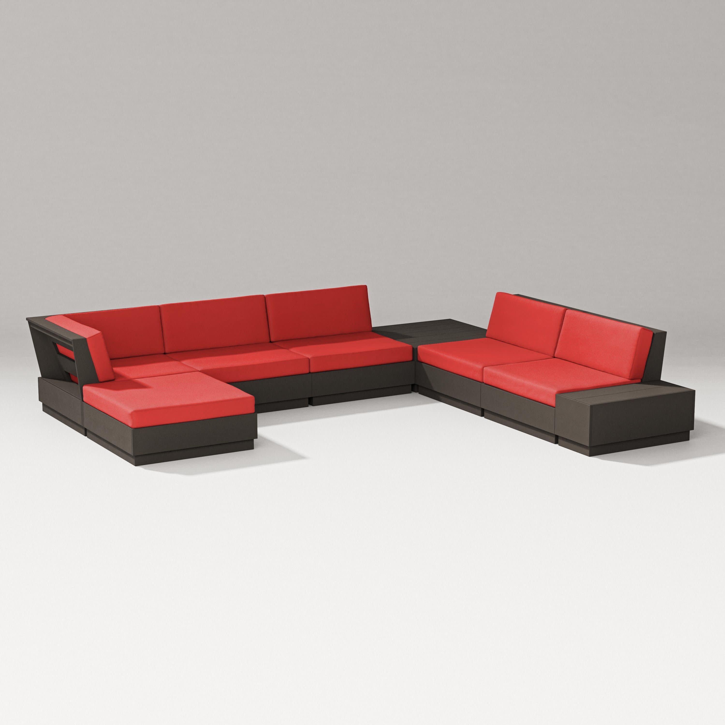 Elevate 8-Piece Corner Sectional in Vintage Coffee / Crimson Linen
