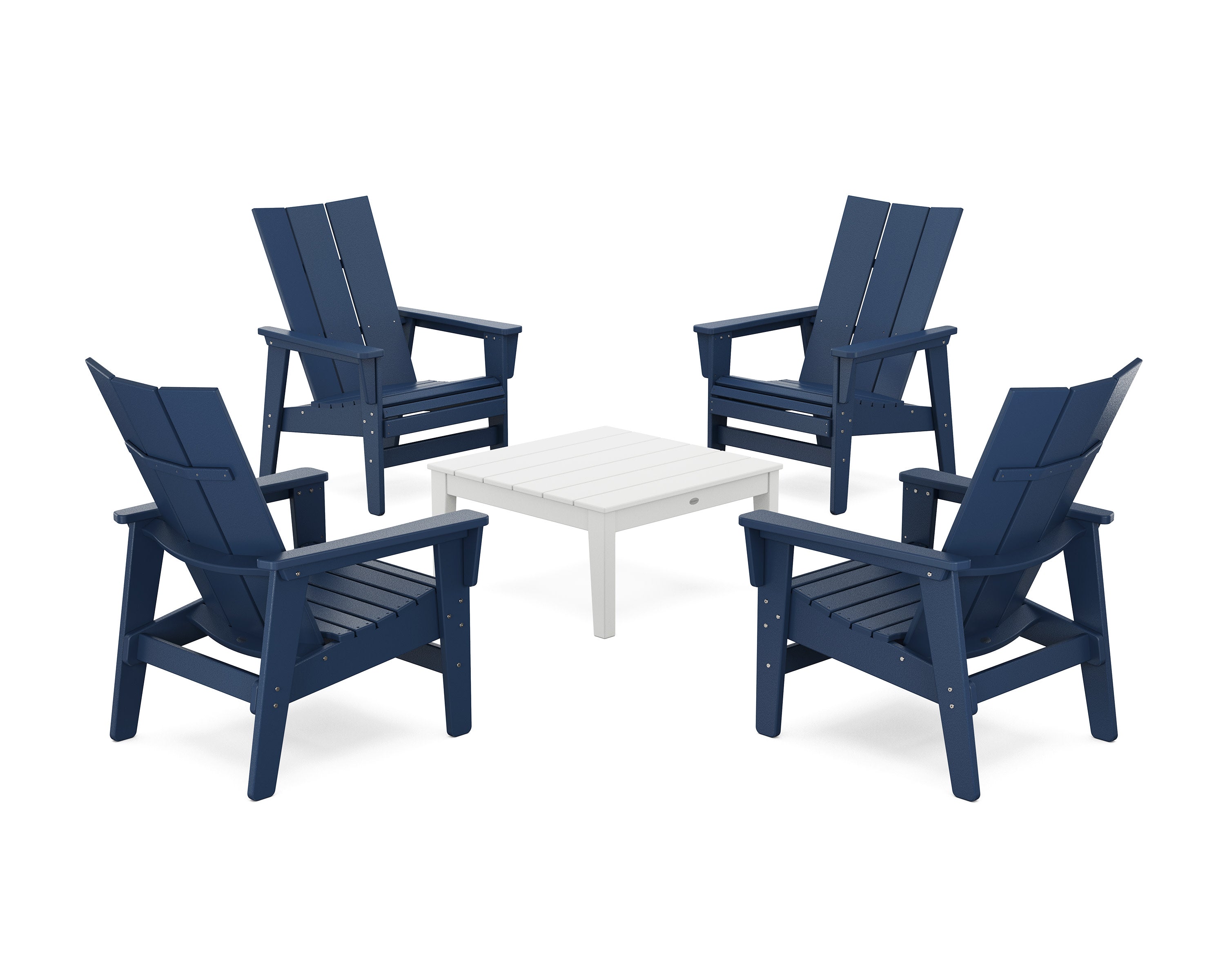 5-Piece Modern Grand Upright Adirondack Chair Conversation Group in Navy / White