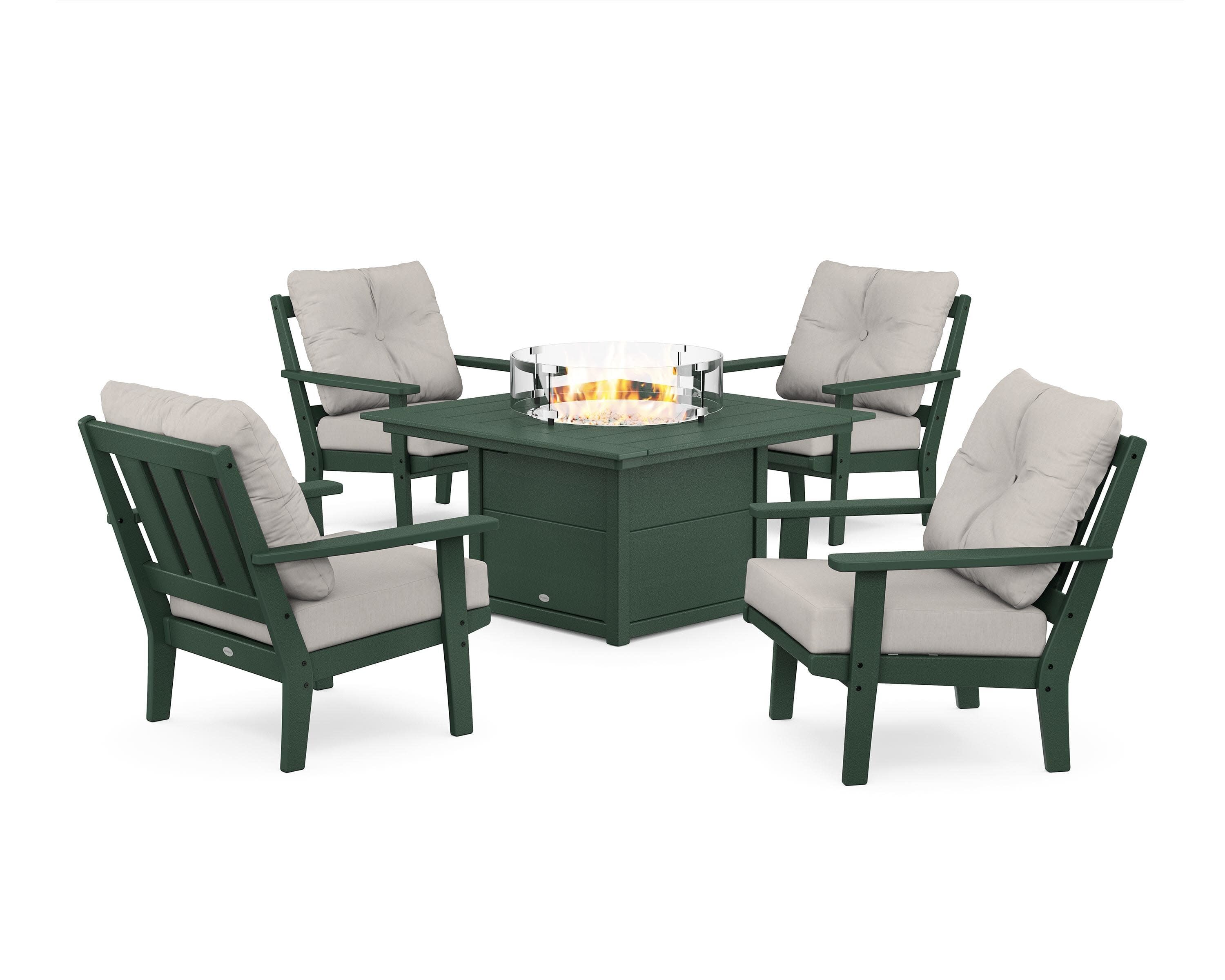 Oxford 5-Piece Deep Seating Set with Fire Pit Table in Green / Cast Ash