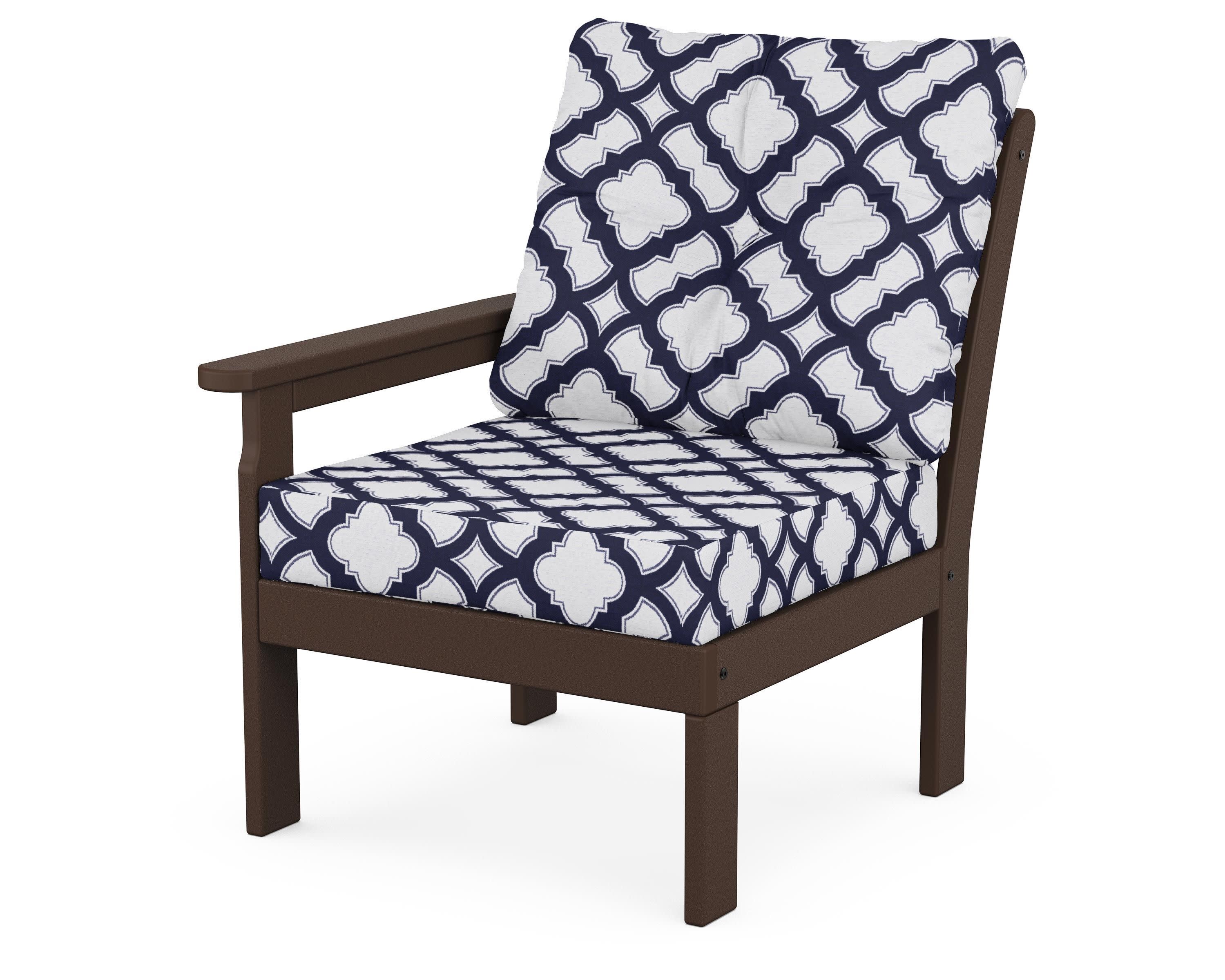 Vineyard Modular Left Arm Chair in Mahogany / Trellis Navy