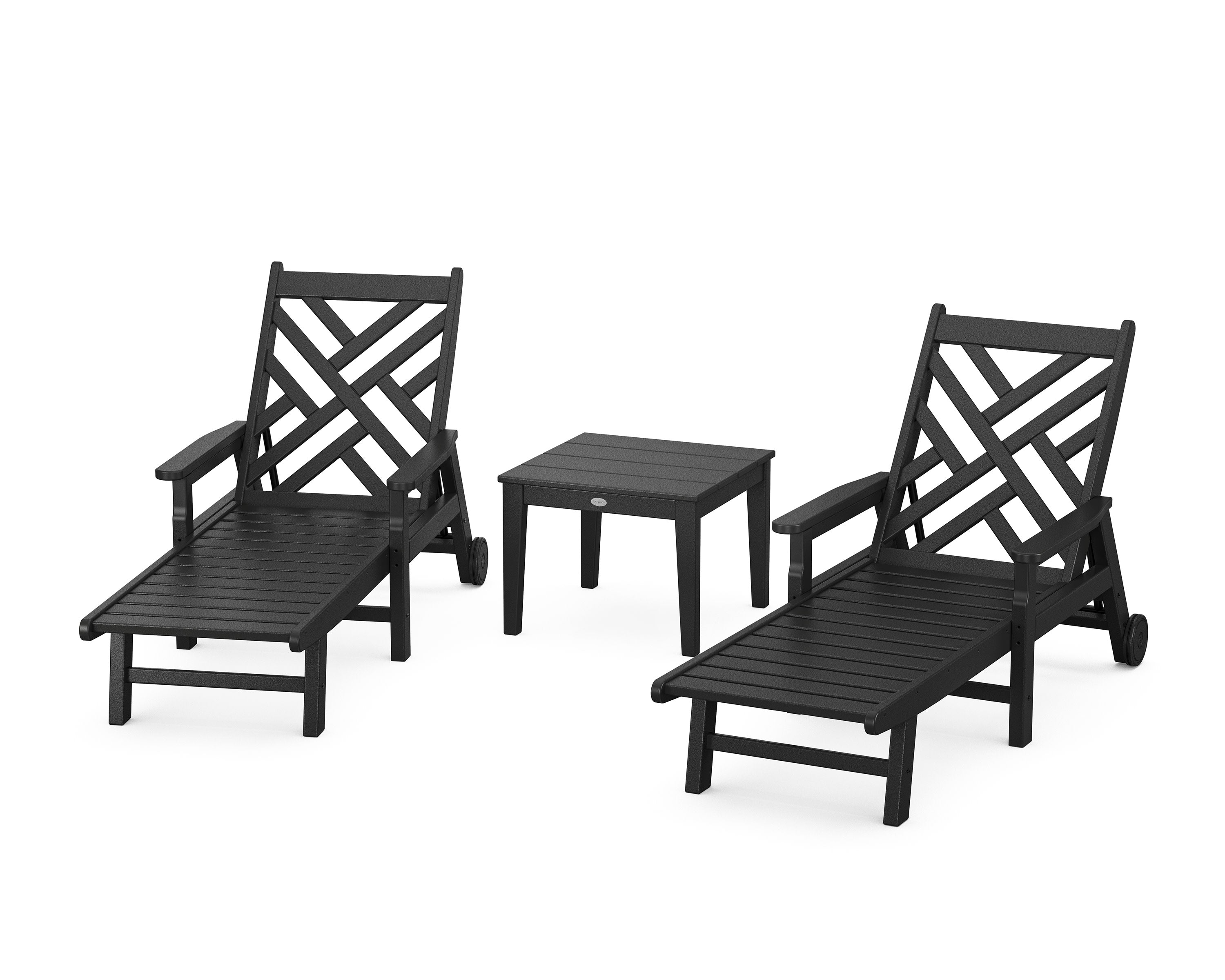 Chippendale 3-Piece Chaise Set with Arms and Wheels in Black