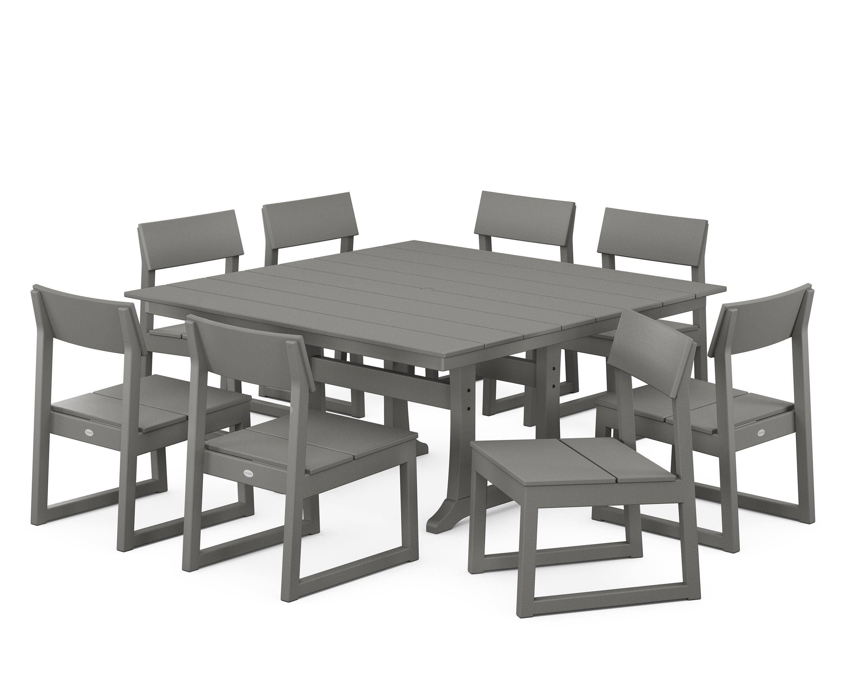 EDGE 9-Piece Farmhouse Trestle Dining Set in Slate Grey