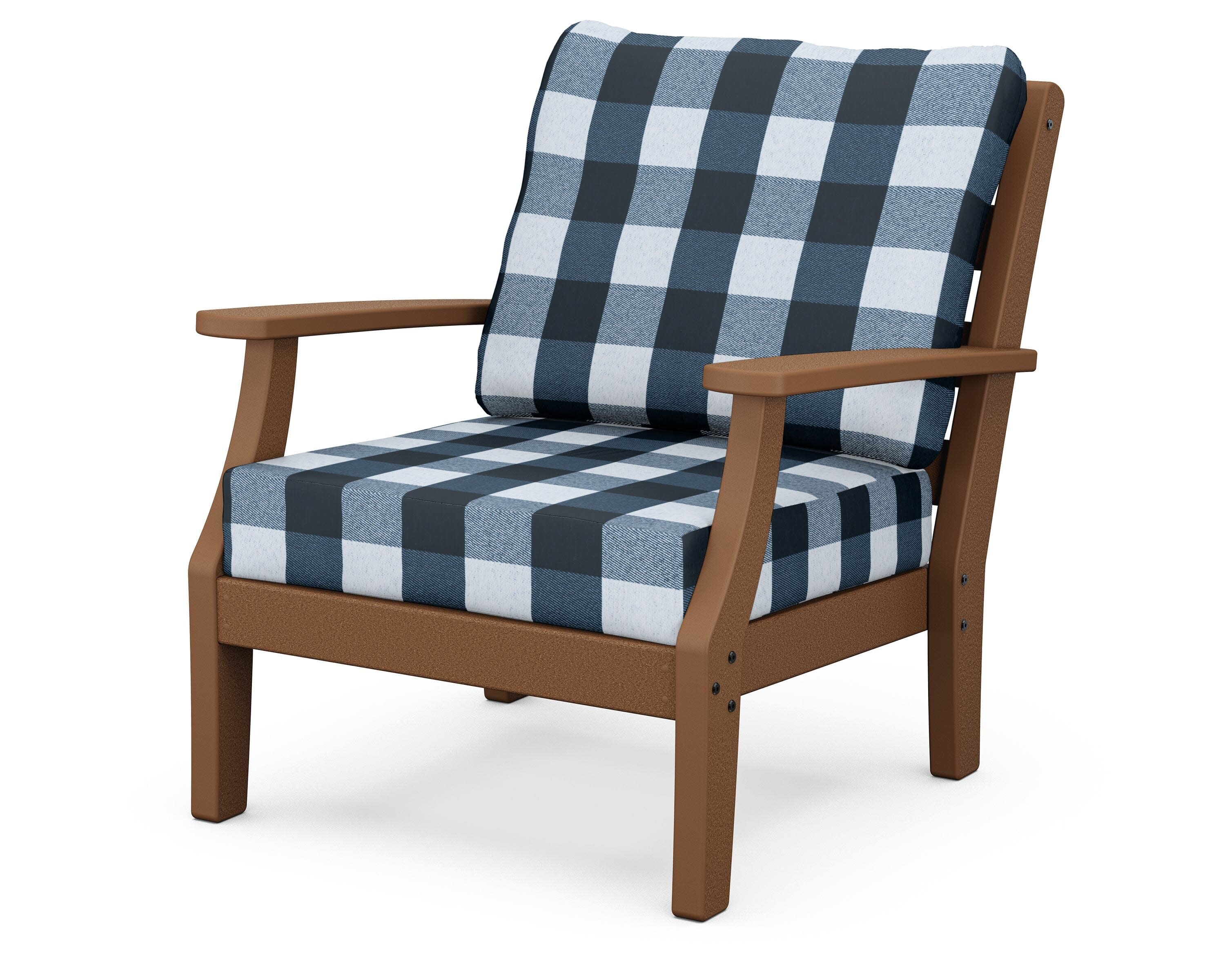 Chesapeake Deep Seating Chair in Teak / Buffalo Plaid Marine Indigo