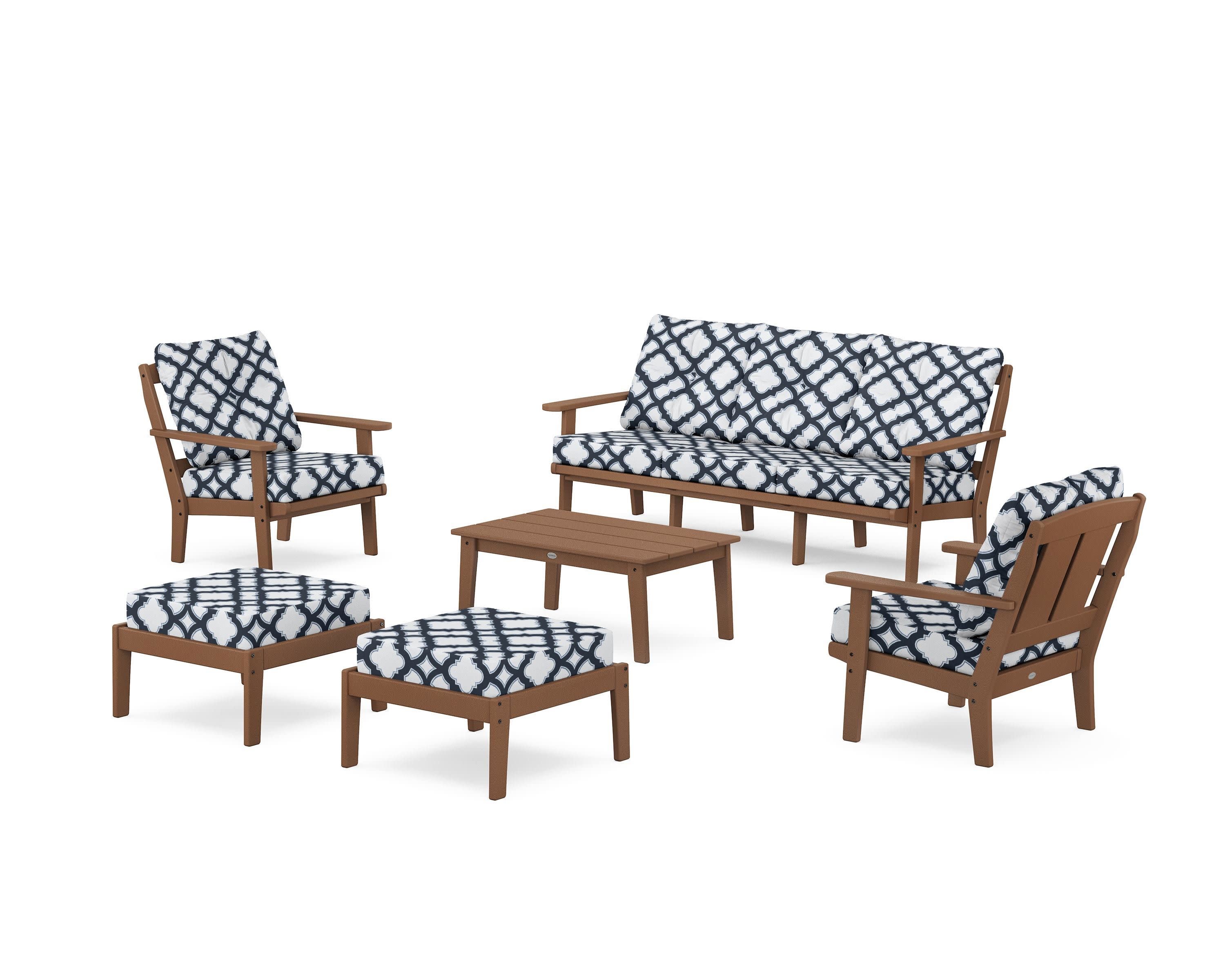 Mission 6-Piece Lounge Sofa Set in Teak / Trellis Marine Indigo