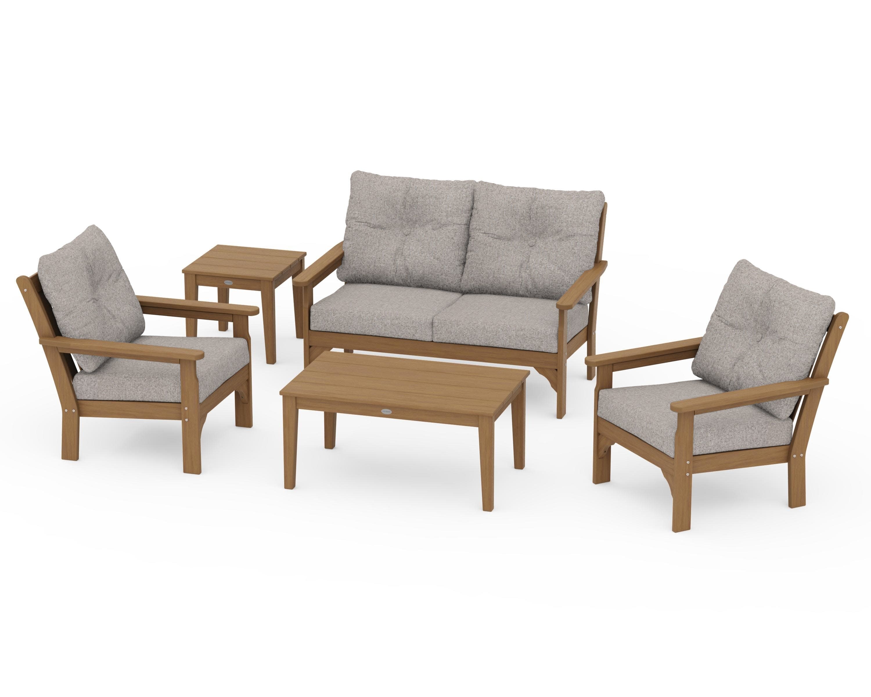 Vineyard 5-Piece Deep Seating Set in Natural / Weathered Tweed