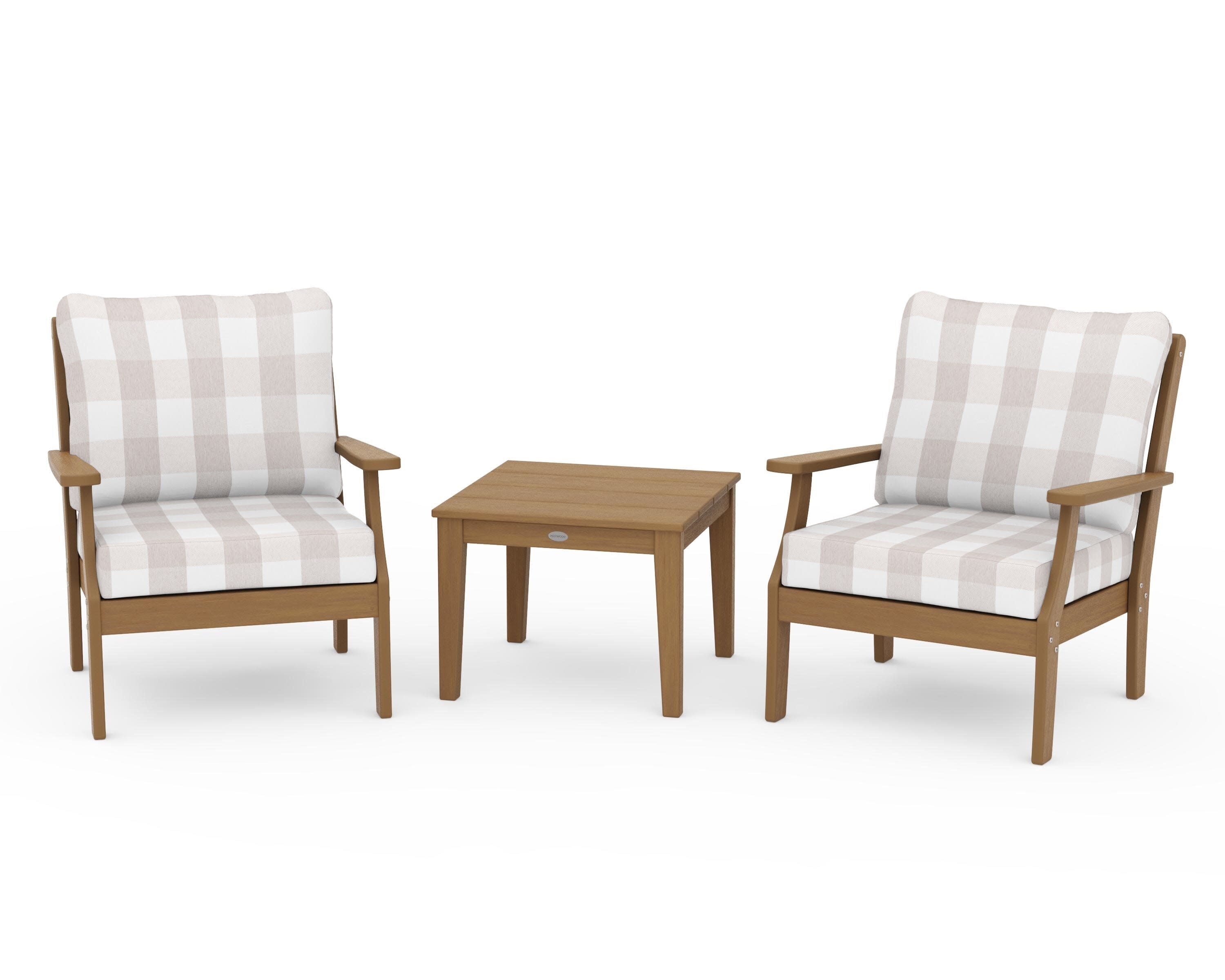 Braxton 3-Piece Deep Seating Set in Natural / Buffalo Plaid Dune Burlap