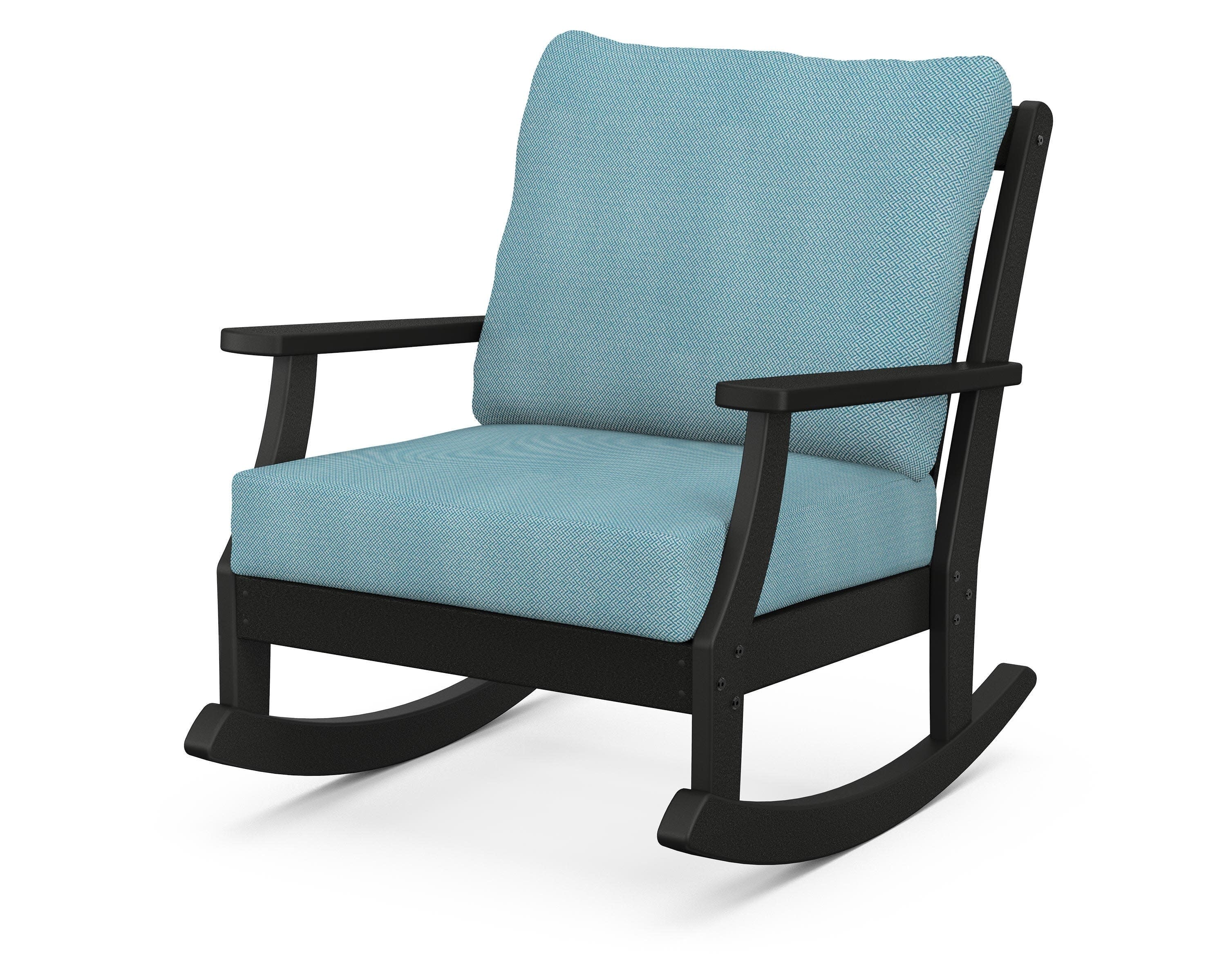 Braxton Deep Seating Rocking Chair in Black / Lattice Sky Blue